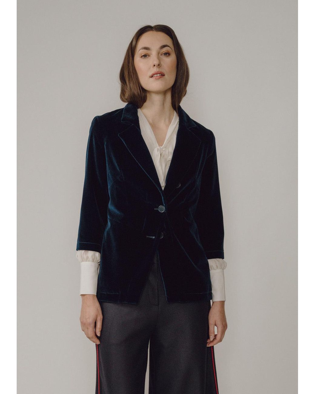 BEIRA Blue Maggie Longline Tailored Velvet Jacket