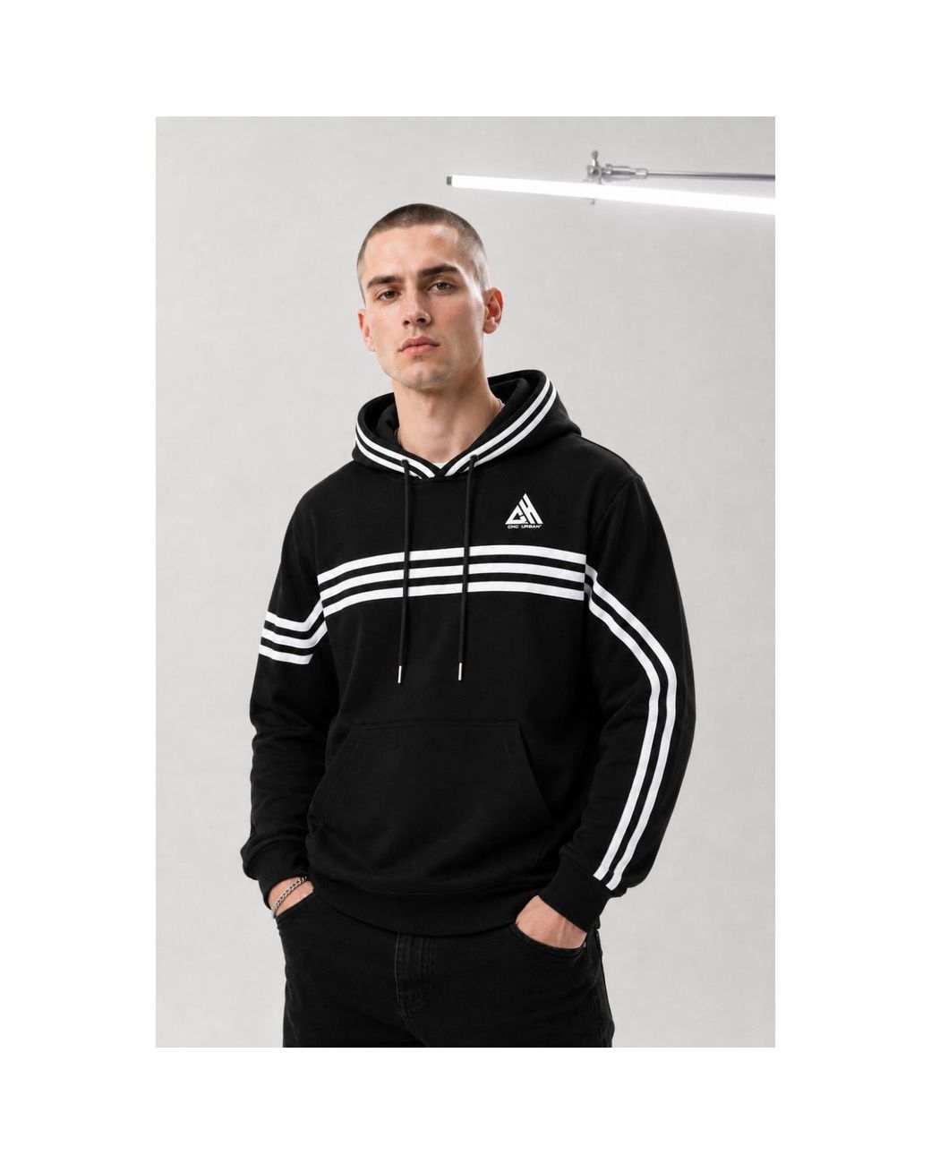 Chic Urban Black Urban Velocity Stripe Hoodie for men