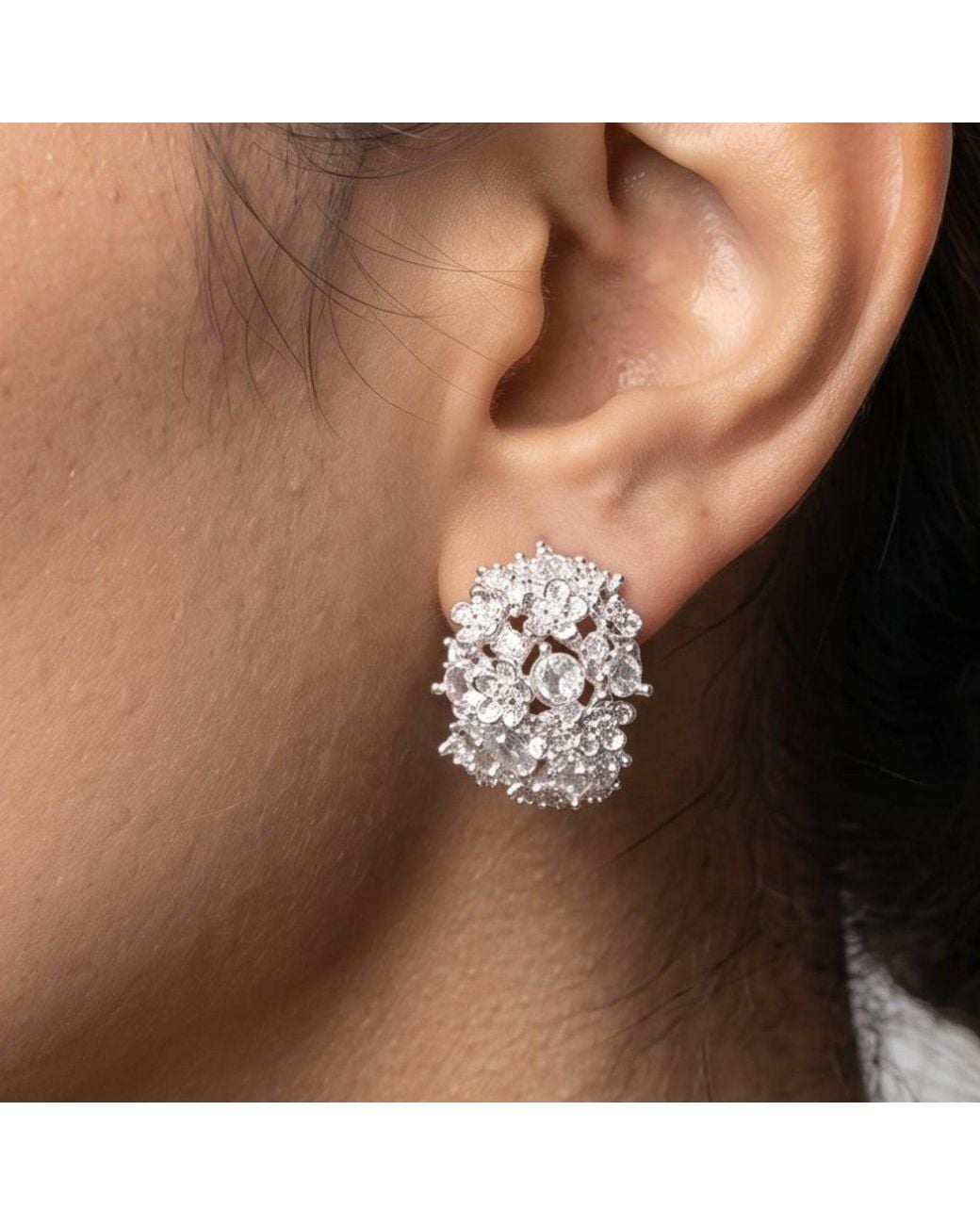 Uchi and Soto White Kinmokusei Floral & Stone Hoop Earrings