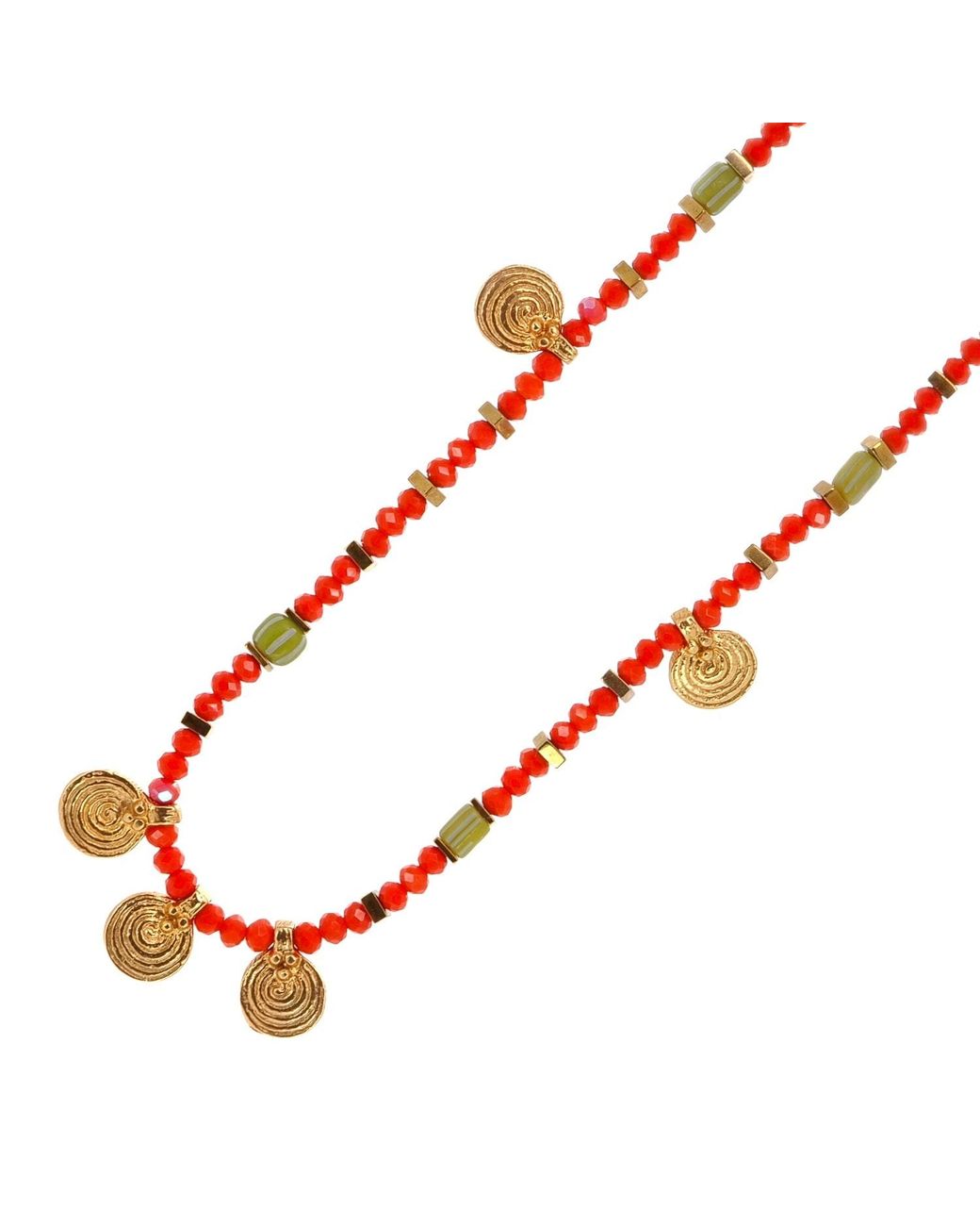 Ebru Jewelry Red Vibrant Energy Spiral Charm Choker Necklace