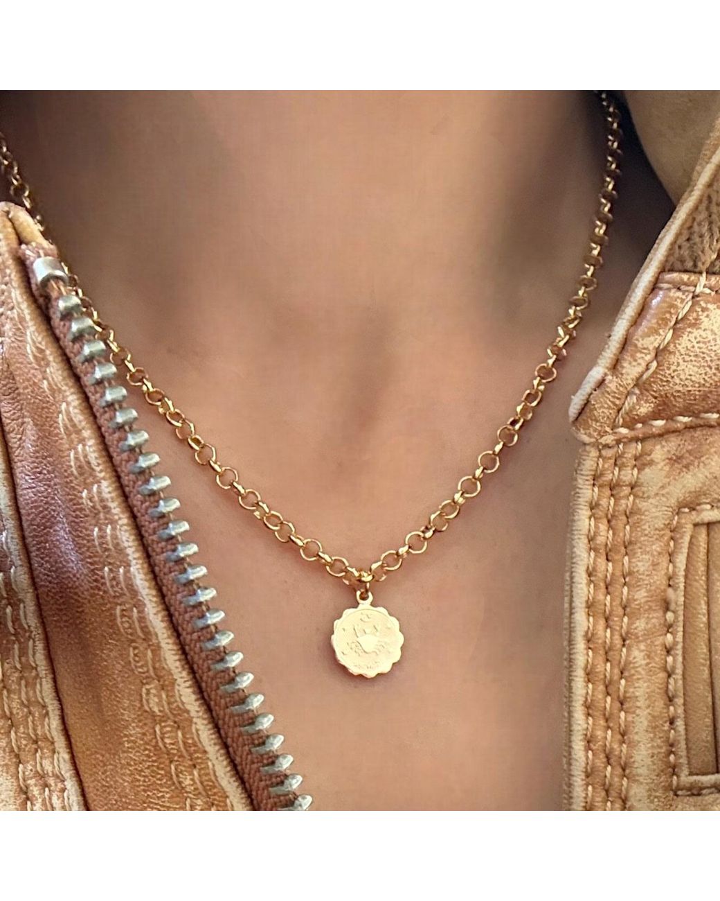 Alexie of Athens Metallic Leo Zodiac Mini Medallion Chain Necklace