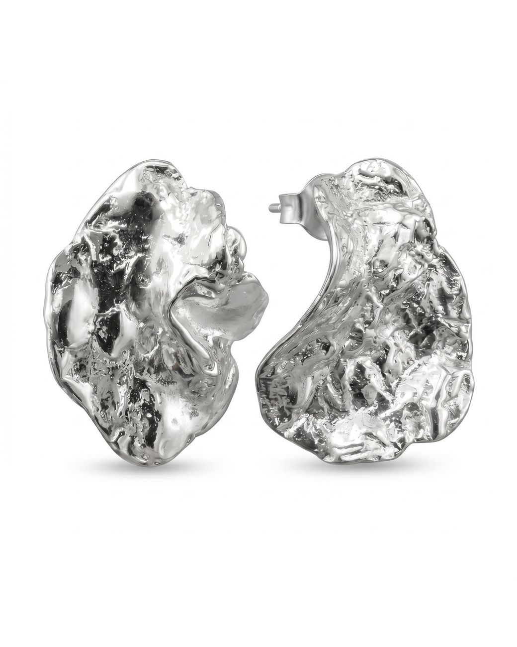 Mercela Metallic Sculptural Organic Plated Stud Earrings – Inspired By Ancient Jewelry Forms