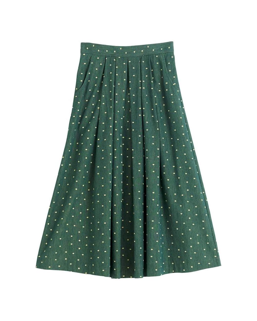 Louche Green Pasadena Flower Dot Midaxi Skirt- Fern