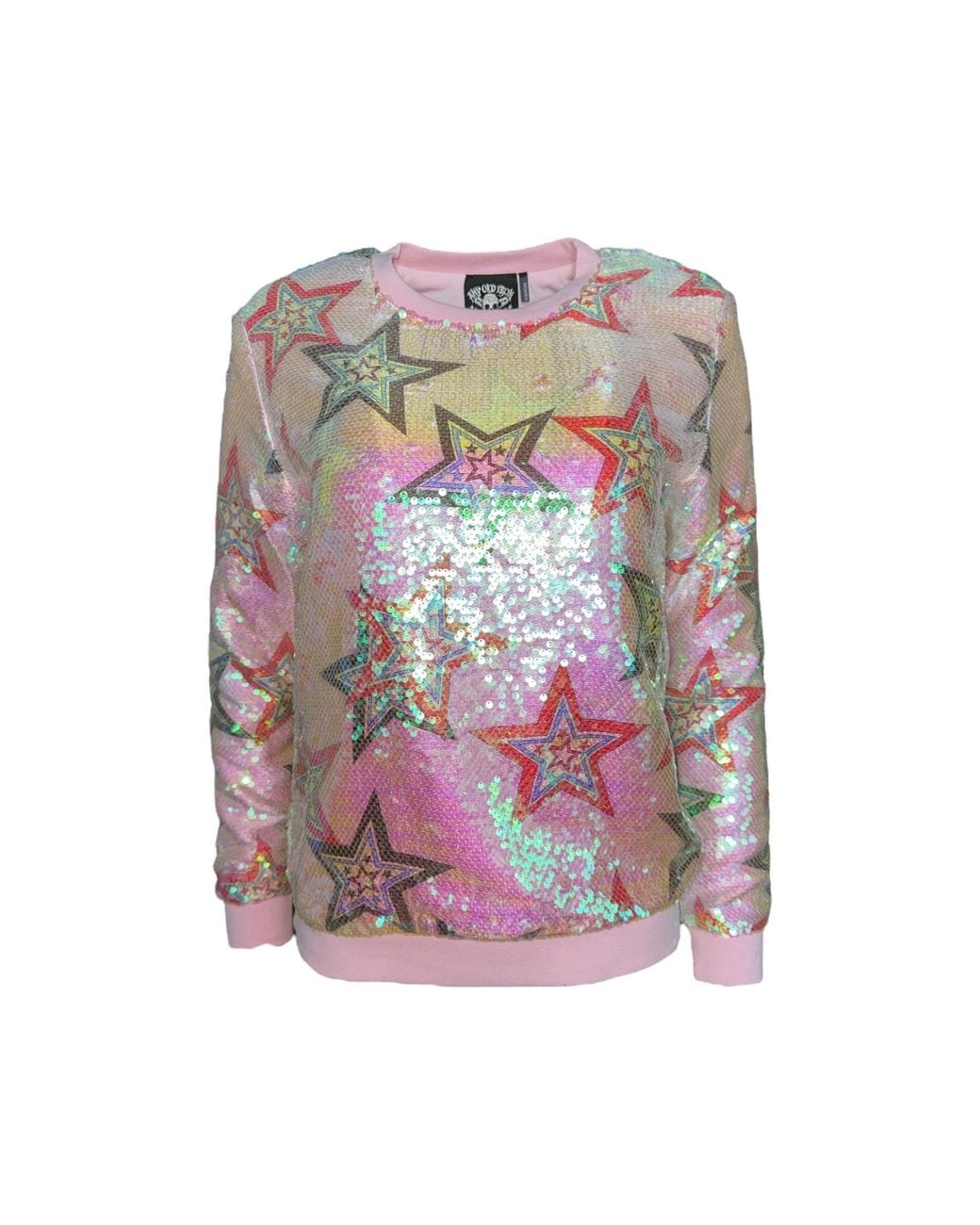 Any Old Iron Pink Iridescent Star Sequin Sweatshirt