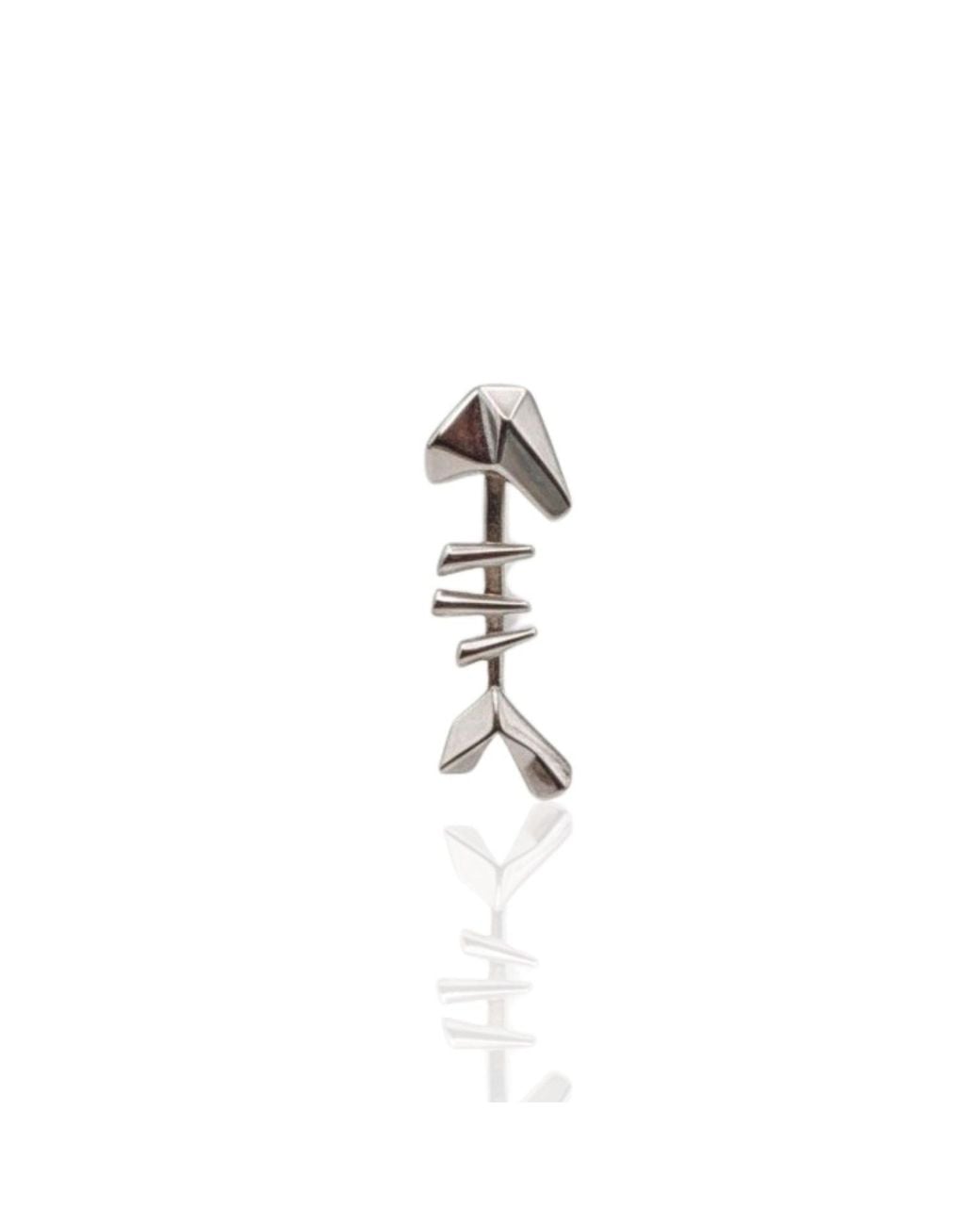 Frenvyrn Metallic Mars Sterling Fish Bone Drop Stud Earring Single for men