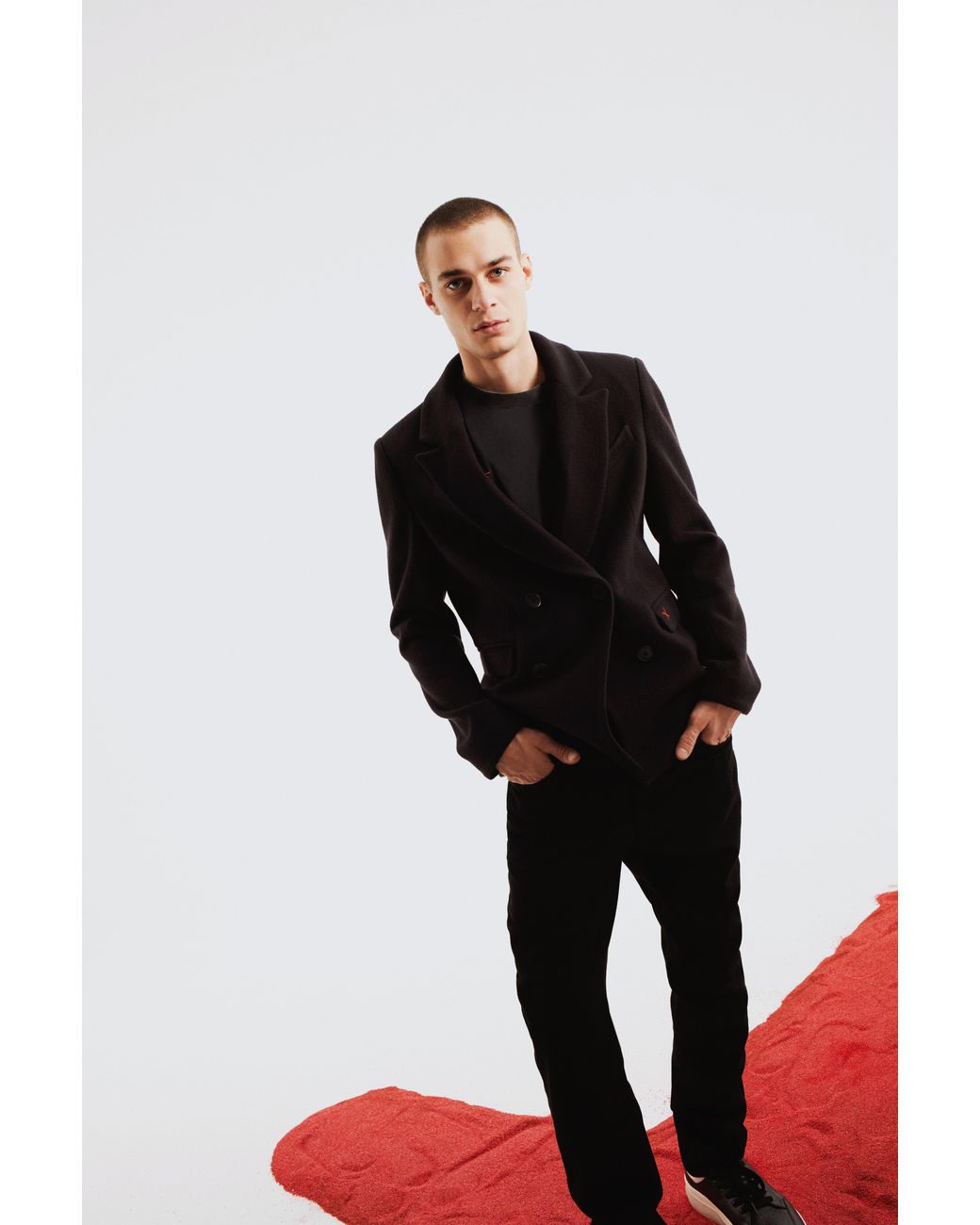 Pcfg Black Double Breasted Coat for men