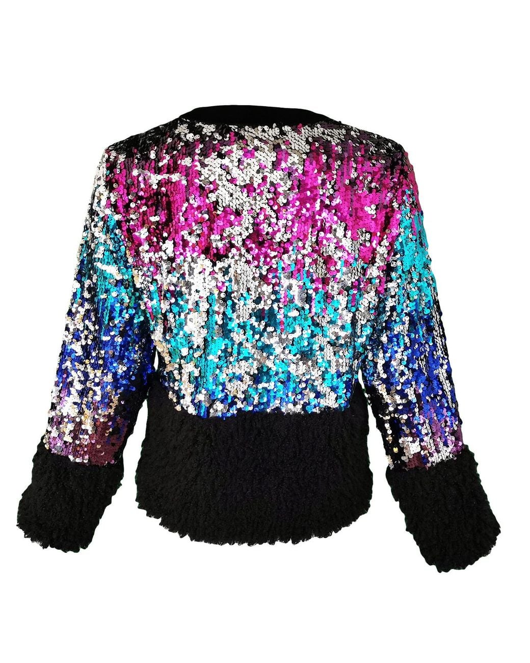 Lalipop Design Blue Double-Sided Sequined Bomber Jacket With Velvet & Faux-Fur Details