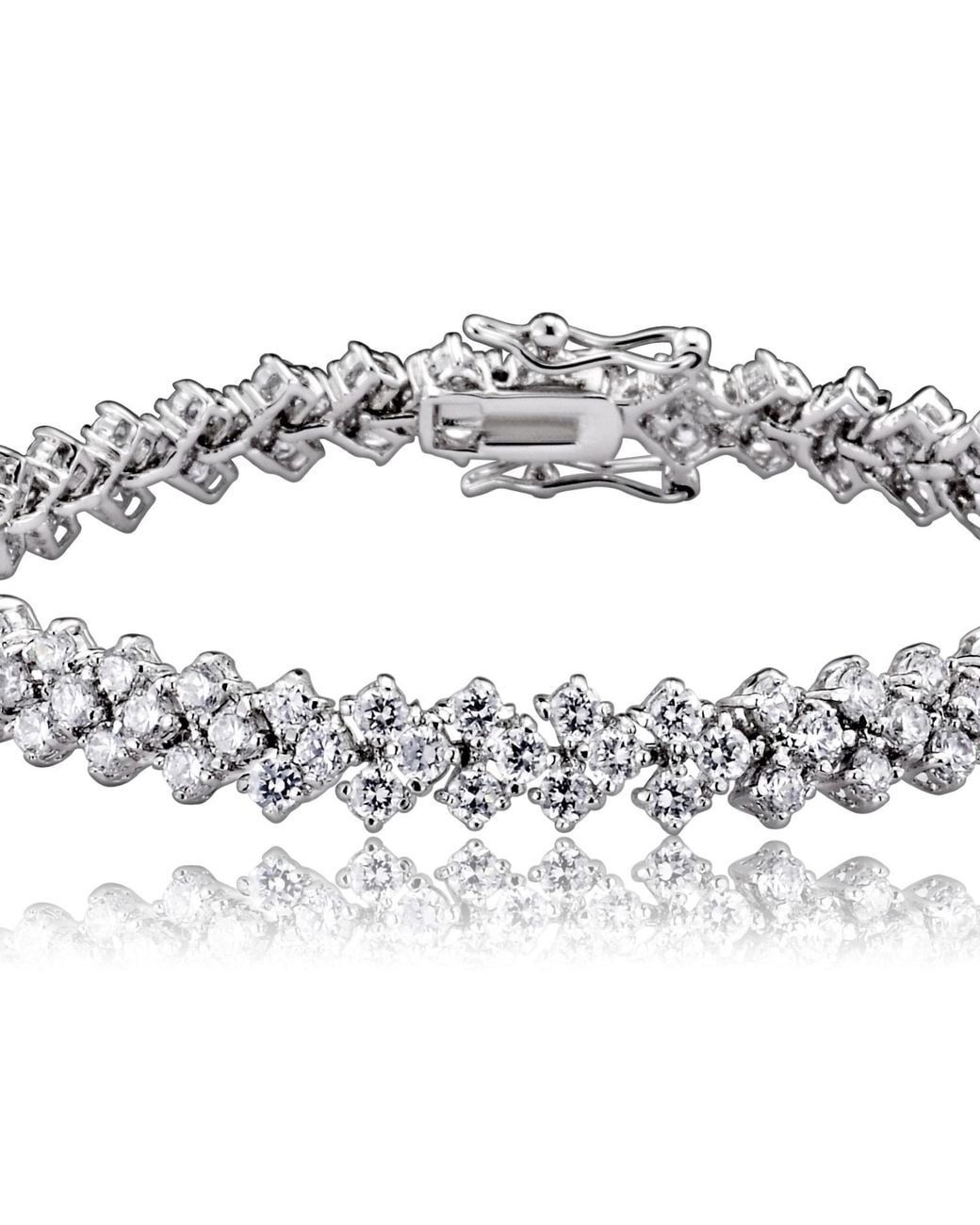Genevive Jewelry Blue Sterling Plated With Clear Cubic Zirconia Three Row Tennis Bracelet