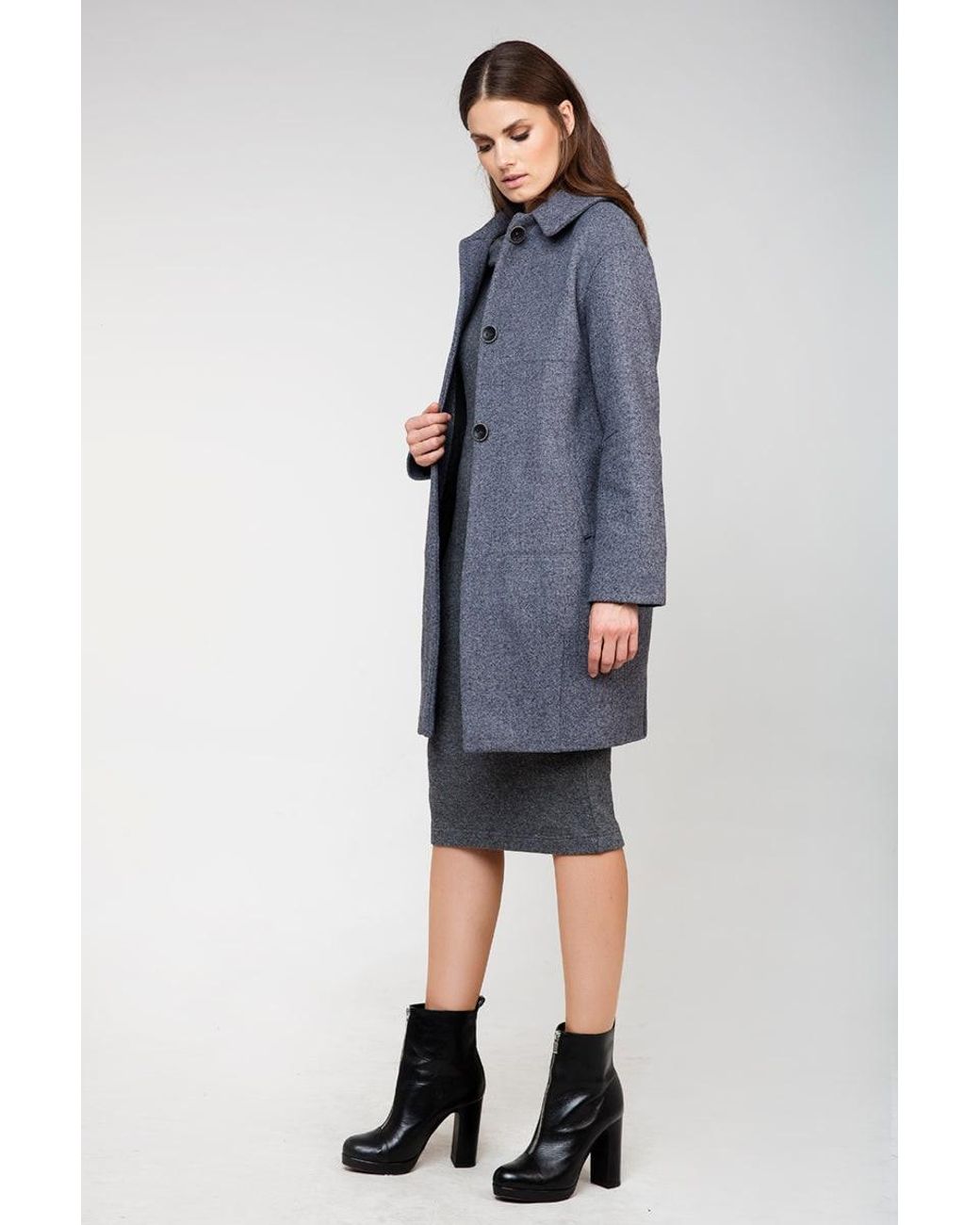 Conquista Blue Wool Straight Coat