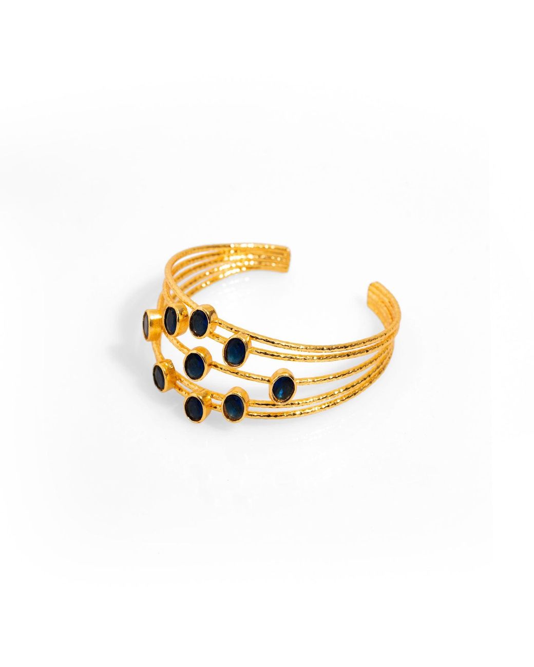 Ebru Jewelry Metallic Gold Plated Sapphire Stone Cuff Bracelet