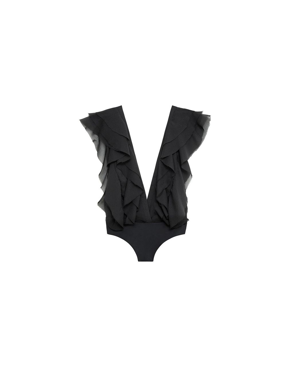 Audrey Vallens Black Miss Av Ruffled Chiffon Bodysuit