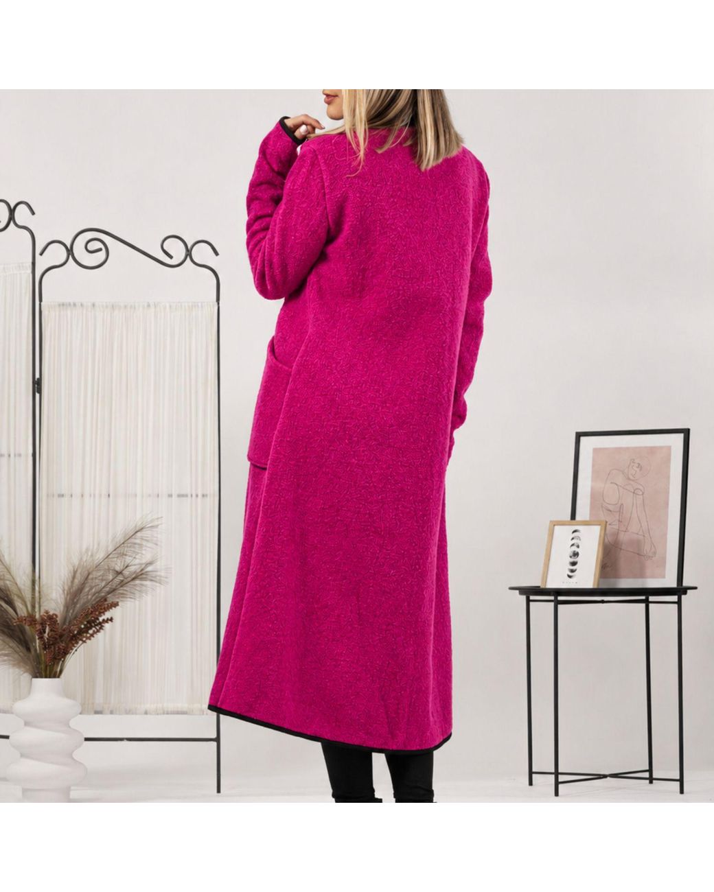 Nikka Place Pink Boiled Wool Buttoned Cardigan With Big Pockets