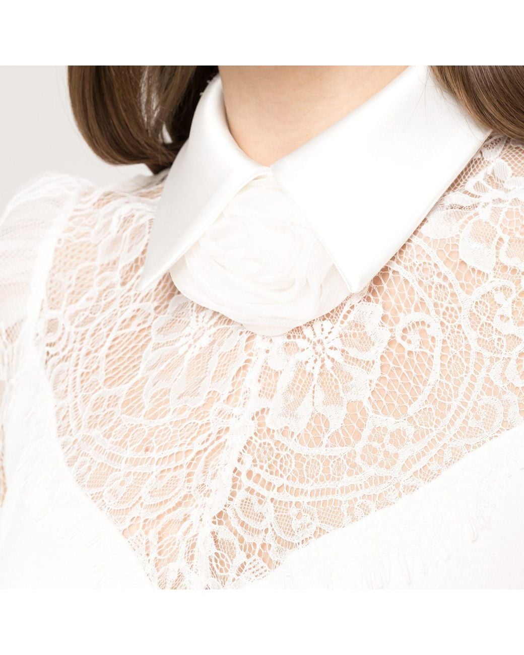 Nissa White Lace-Detail Silk Midi Dress