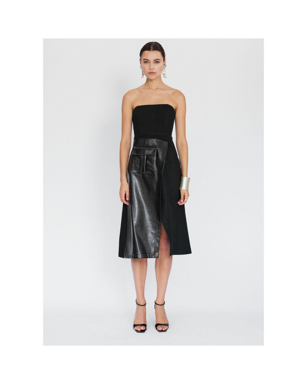 Mirimalist Black Savile Strapless Midi Dress