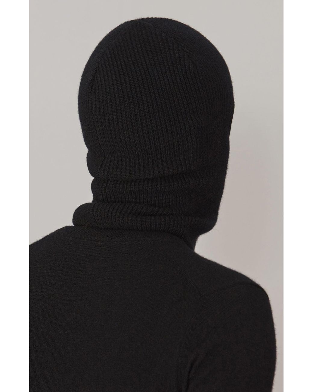 Paul James Knitwear Black Merino Cashmere Aurelius Fisherman Rib Balaclava