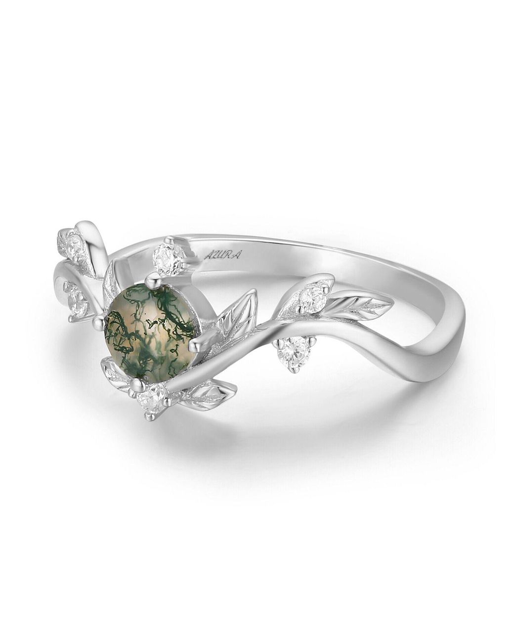 Azura Jewelry New York White Willow Moss Agate Ring Solid