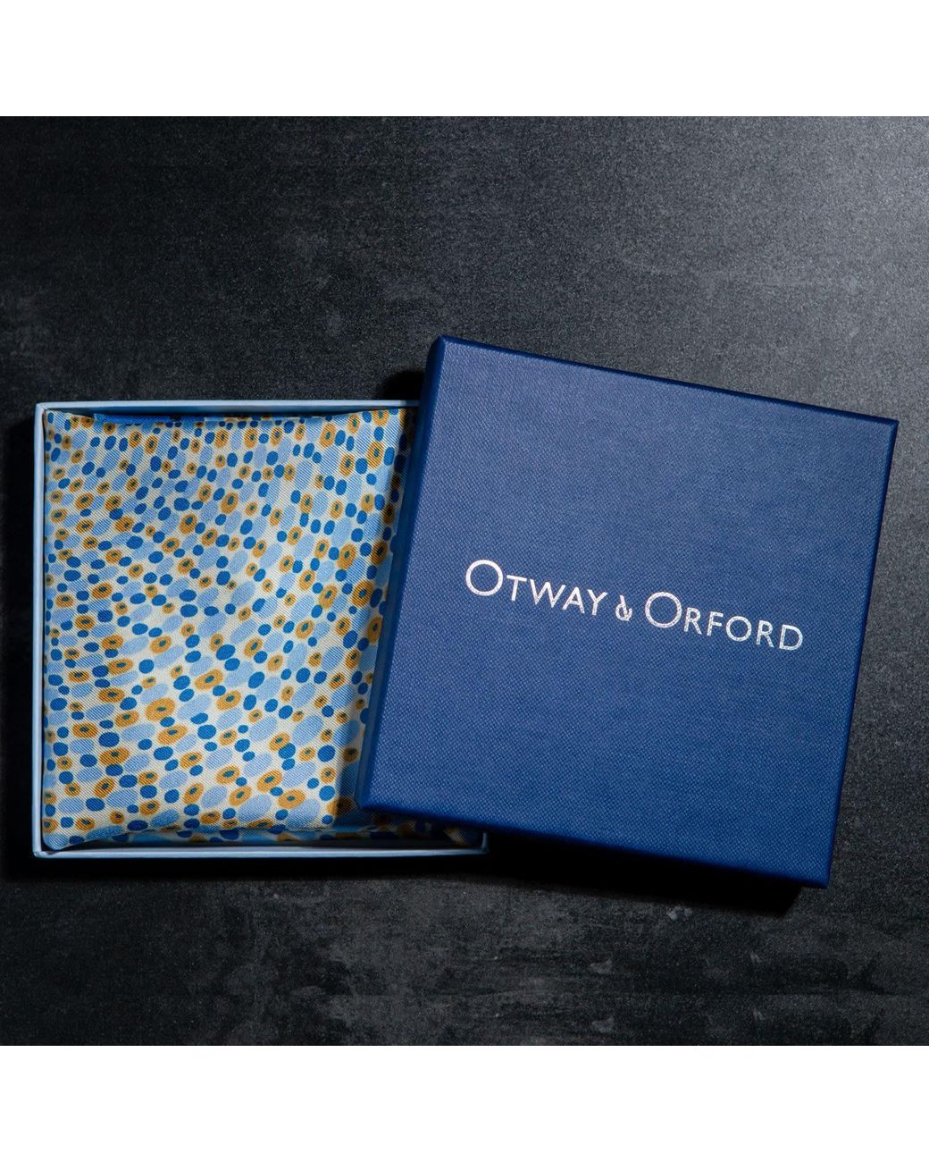 Otway & Orford Blue 'Infinity' Spotted Silk Pocket Square for men