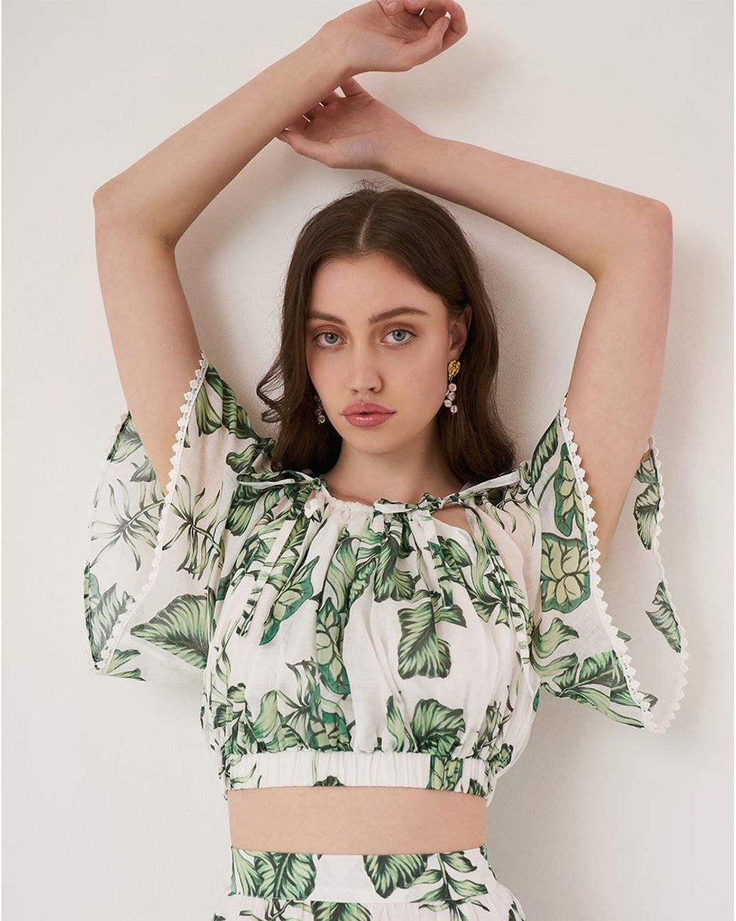 We Are Kindred Green Amelie Gathered Crop Top