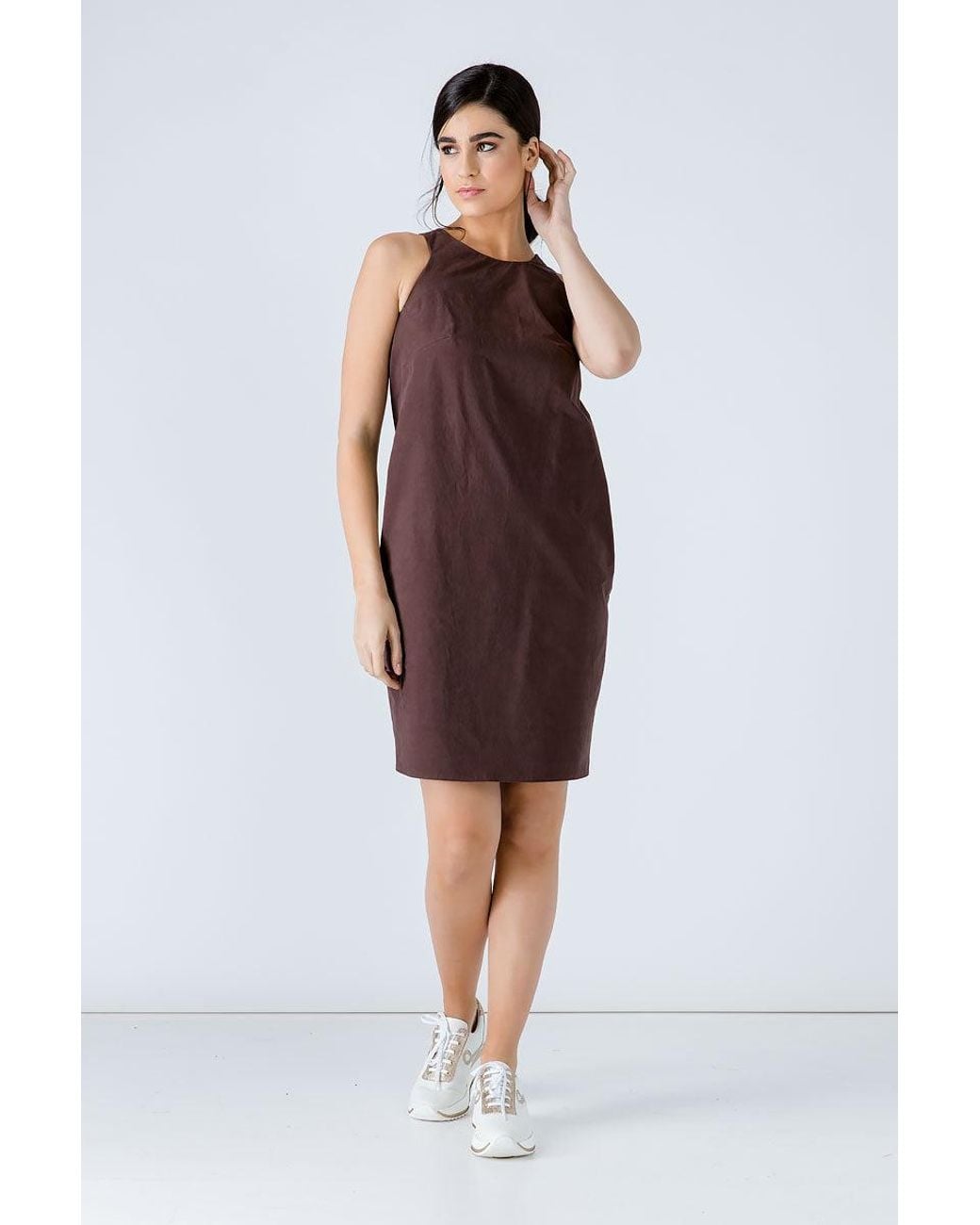 Conquista Brown Sleeveless Sack Dress