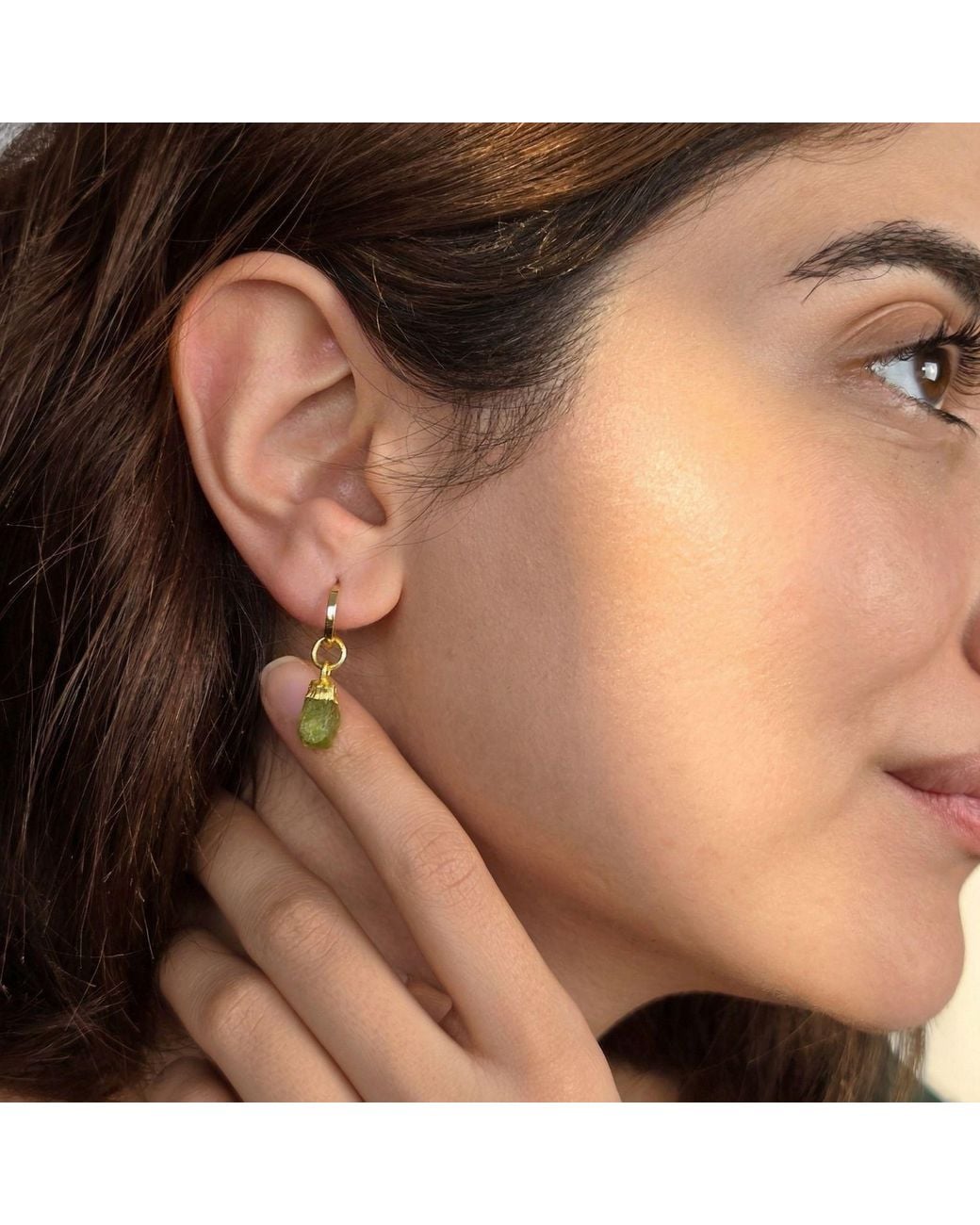 Sophelia Metallic Raw Peridot August Birthstone Plated Huggies
