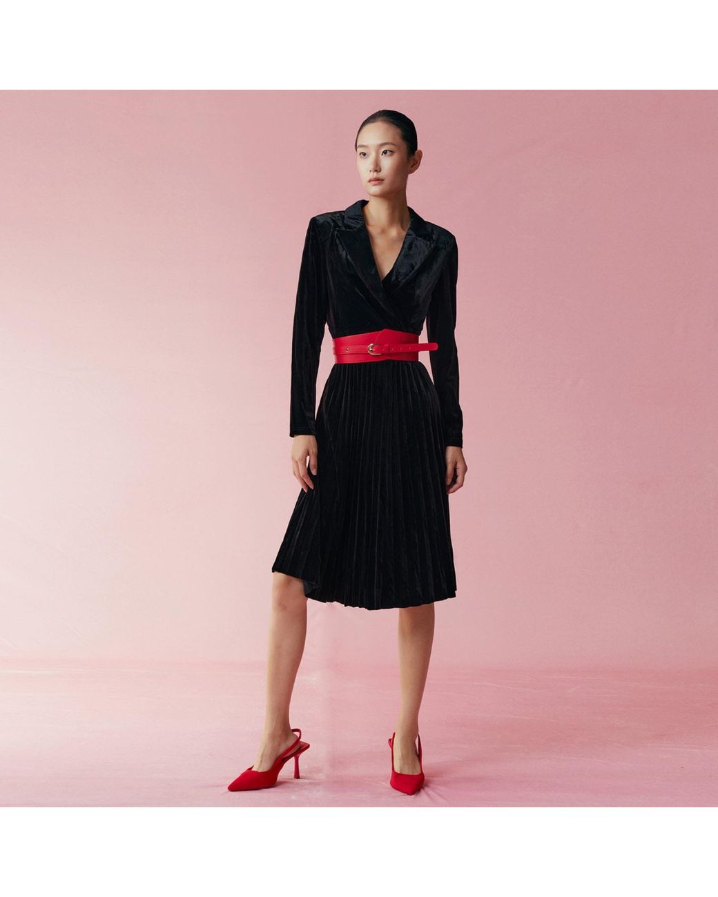 Smart and Joy Black Velvet Wrap Dress