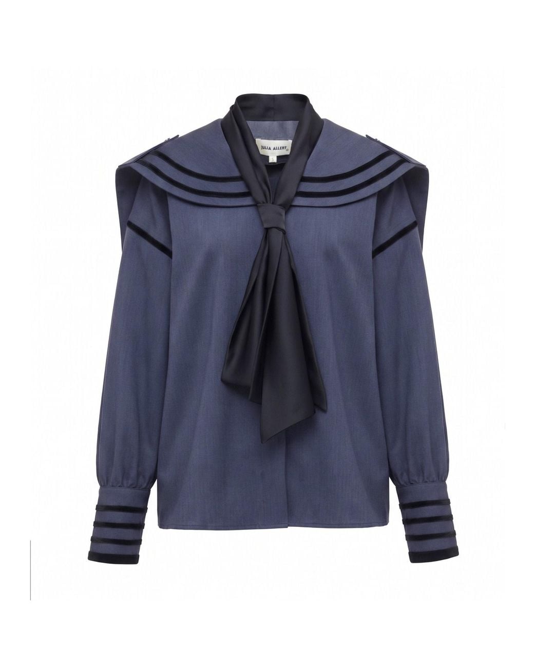 Julia Allert Blue Contrast Piping Sailor Collar Tie Front Blouse –