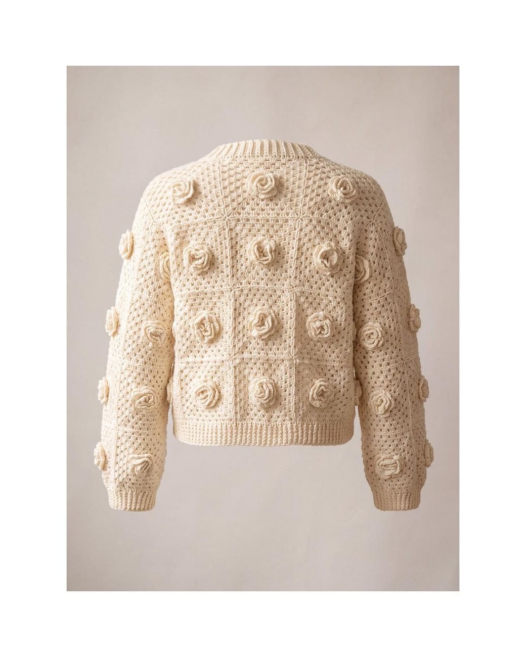Ana Chic Natural Neutrals Crochet Rose Handmade Knitted Cardigan