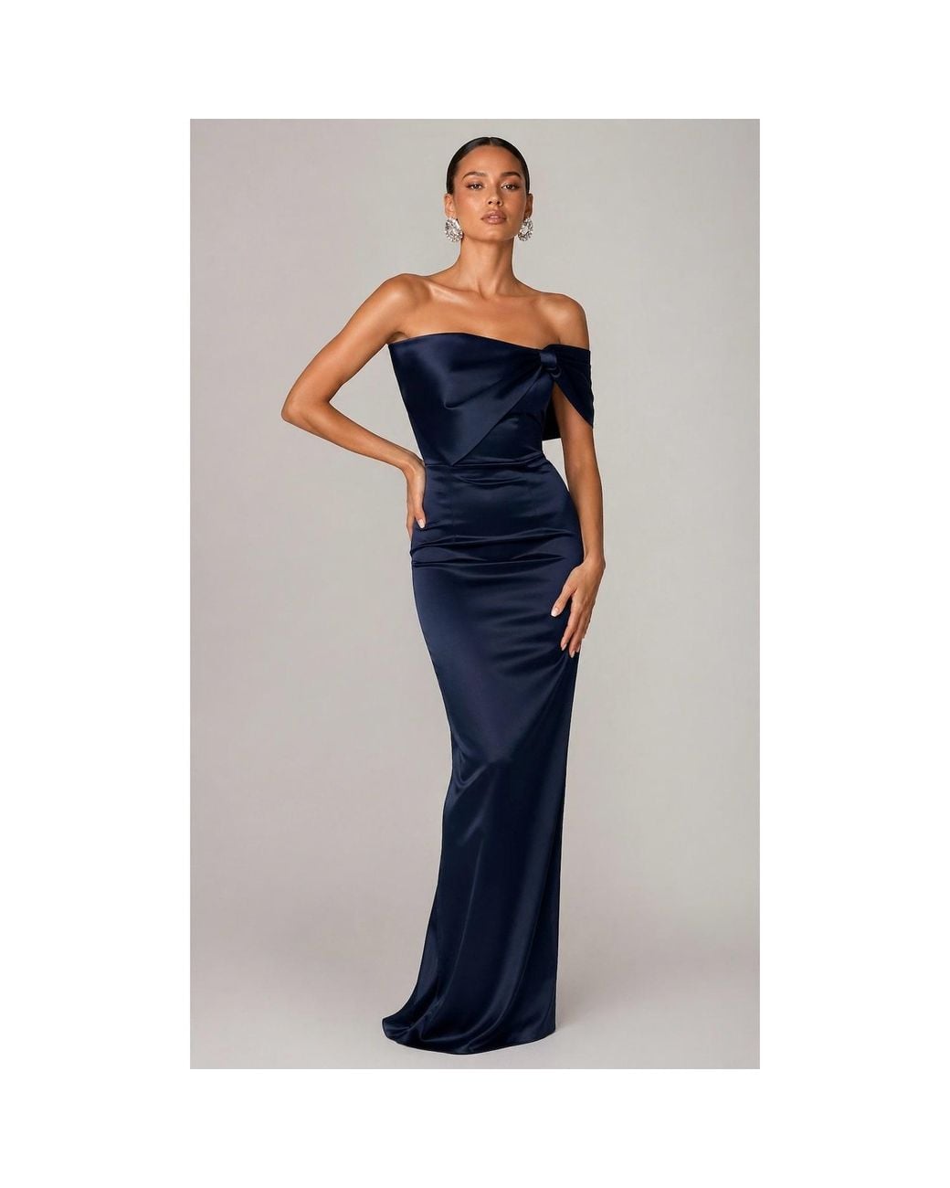 Moda Glam Blue Grace Strapless Statement Bow Gown- Midnight