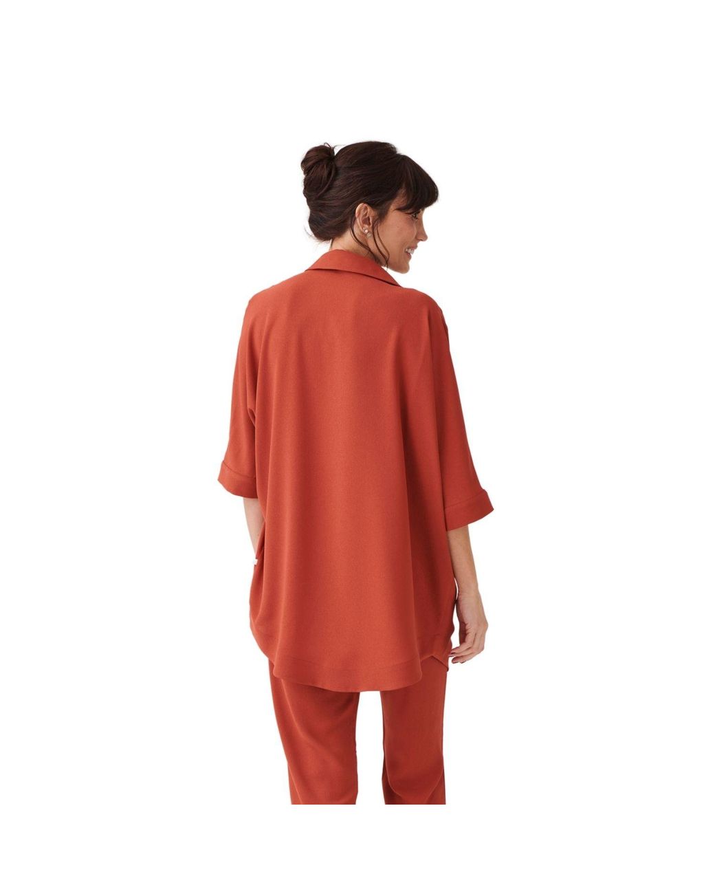 Perlavera Red Pinoly Brique Hidden Placket Three Quarter Sleeve Tunic