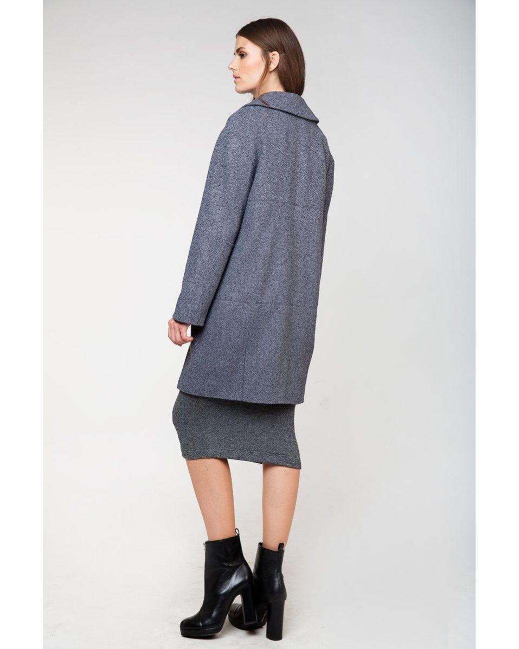 Conquista Blue Wool Straight Coat