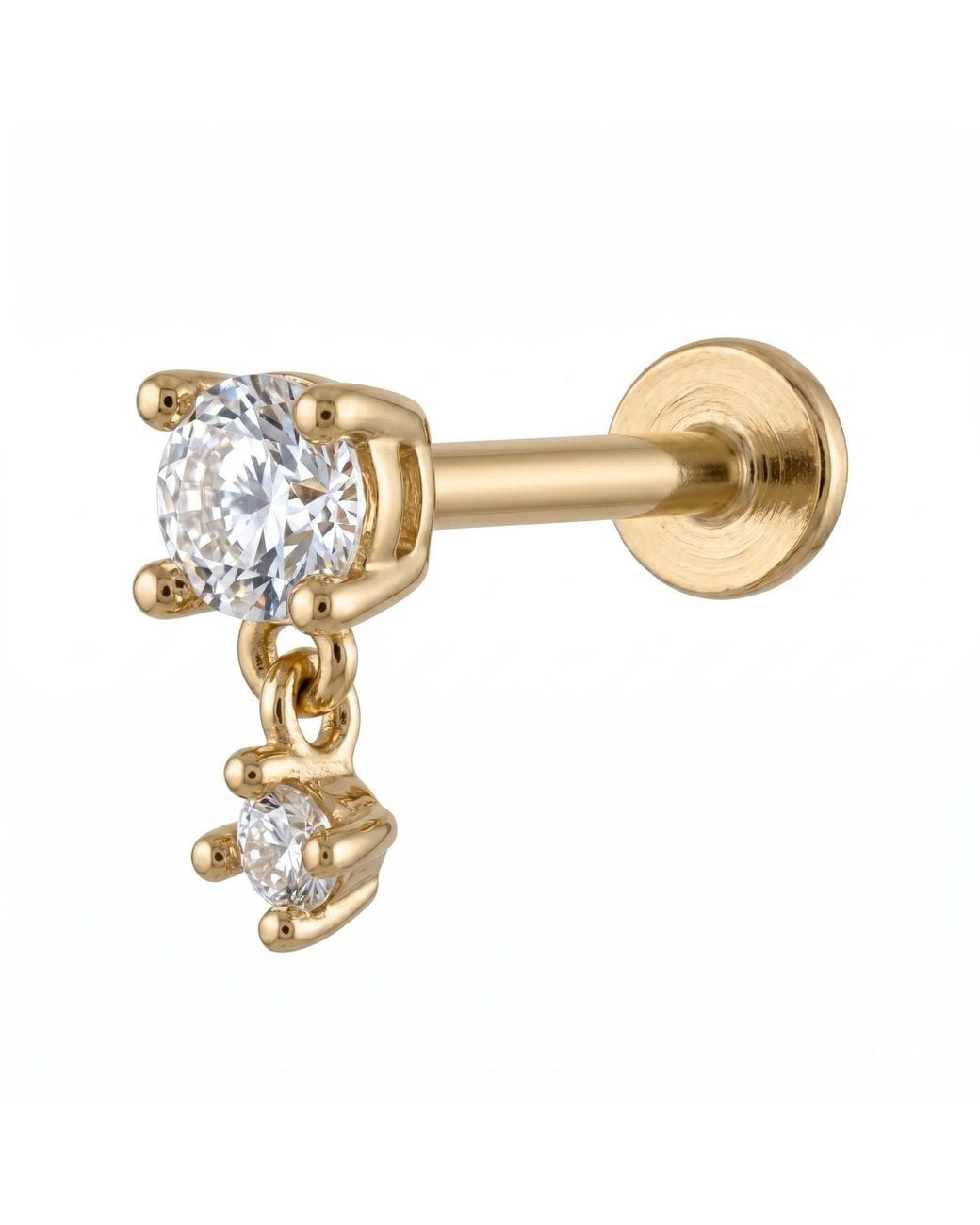 Zahav Jewelry Metallic 14K Solid 18G 8Mm Cz Dangle Internally Threaded Flat Back Stud