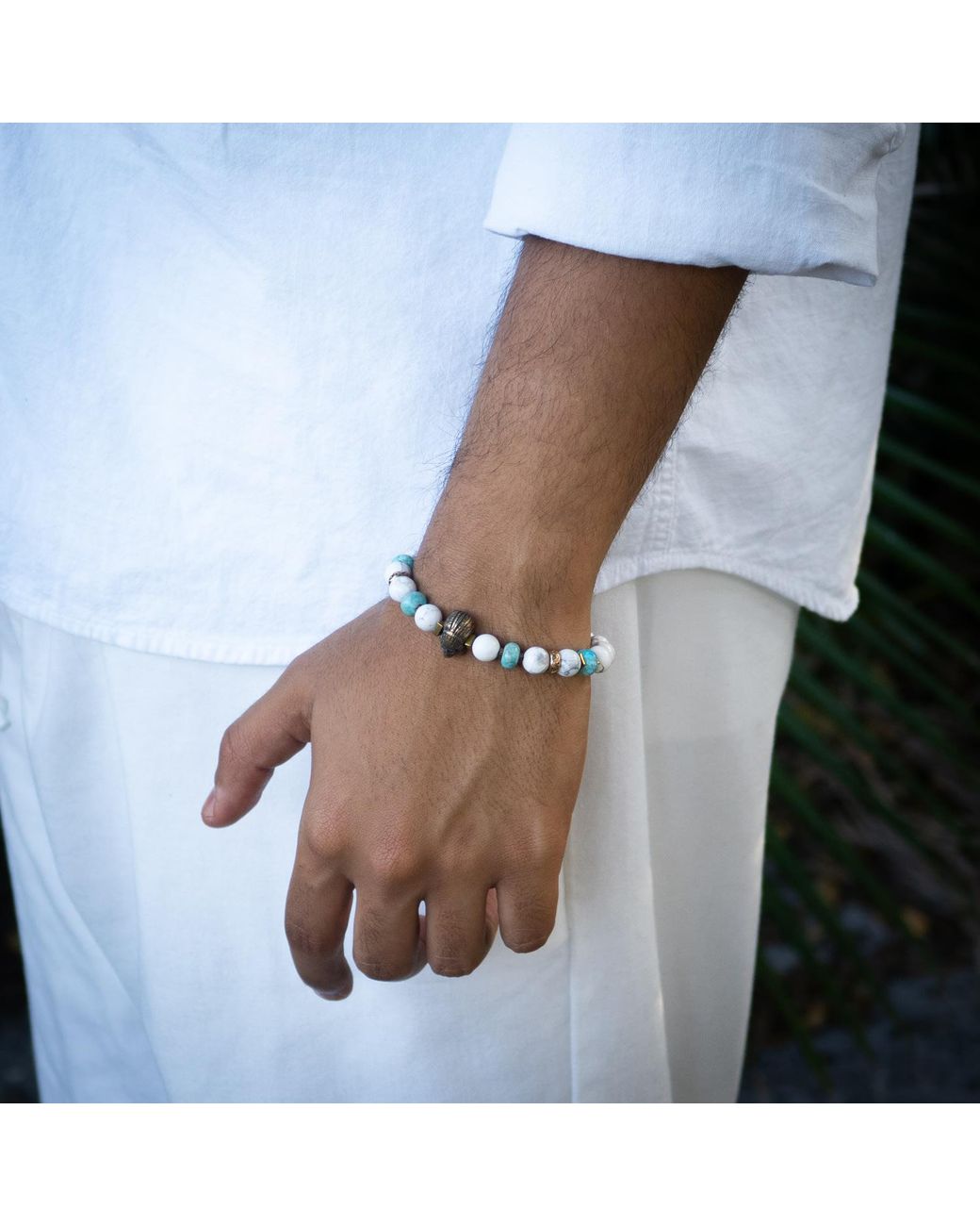 Ebru Jewelry Metallic Spiritual Beaded Indian Bracelet for men