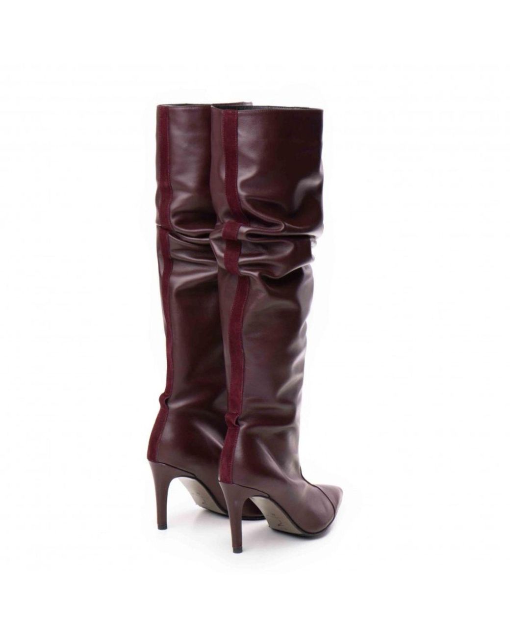 The 5Th Element Brown Dune Marsala Ruched High-Heel Boots