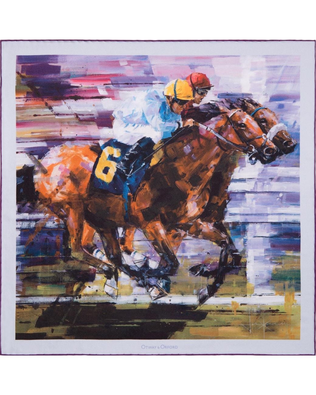 Otway & Orford Blue 'Neck And Neck' Horse Racing Silk Pocket Square. Medium-Size for men