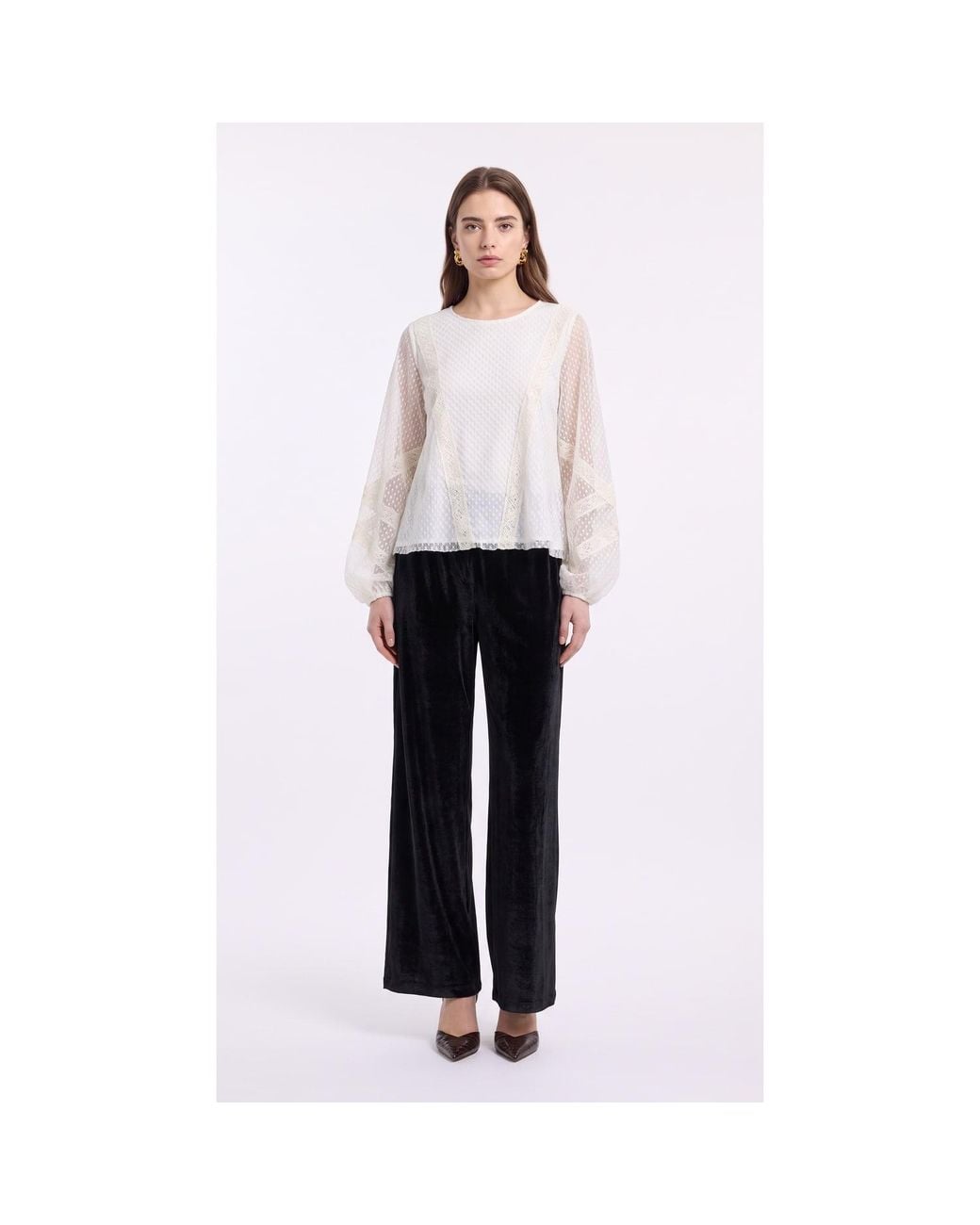 concept A trois Pink Ivory Tulle And Lace Blouse