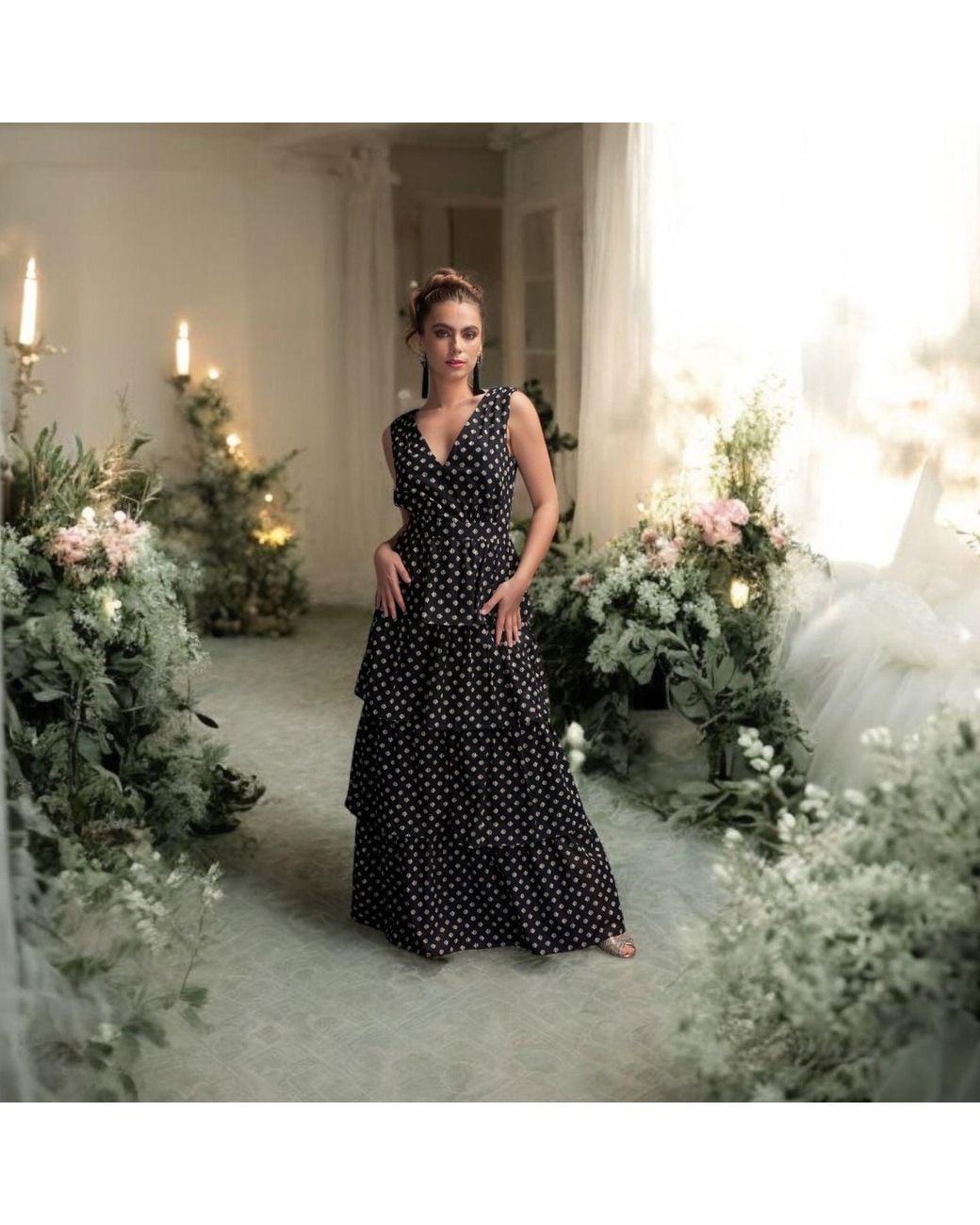Deer You Black Kate Kissing Multi Tier Maxi Dress