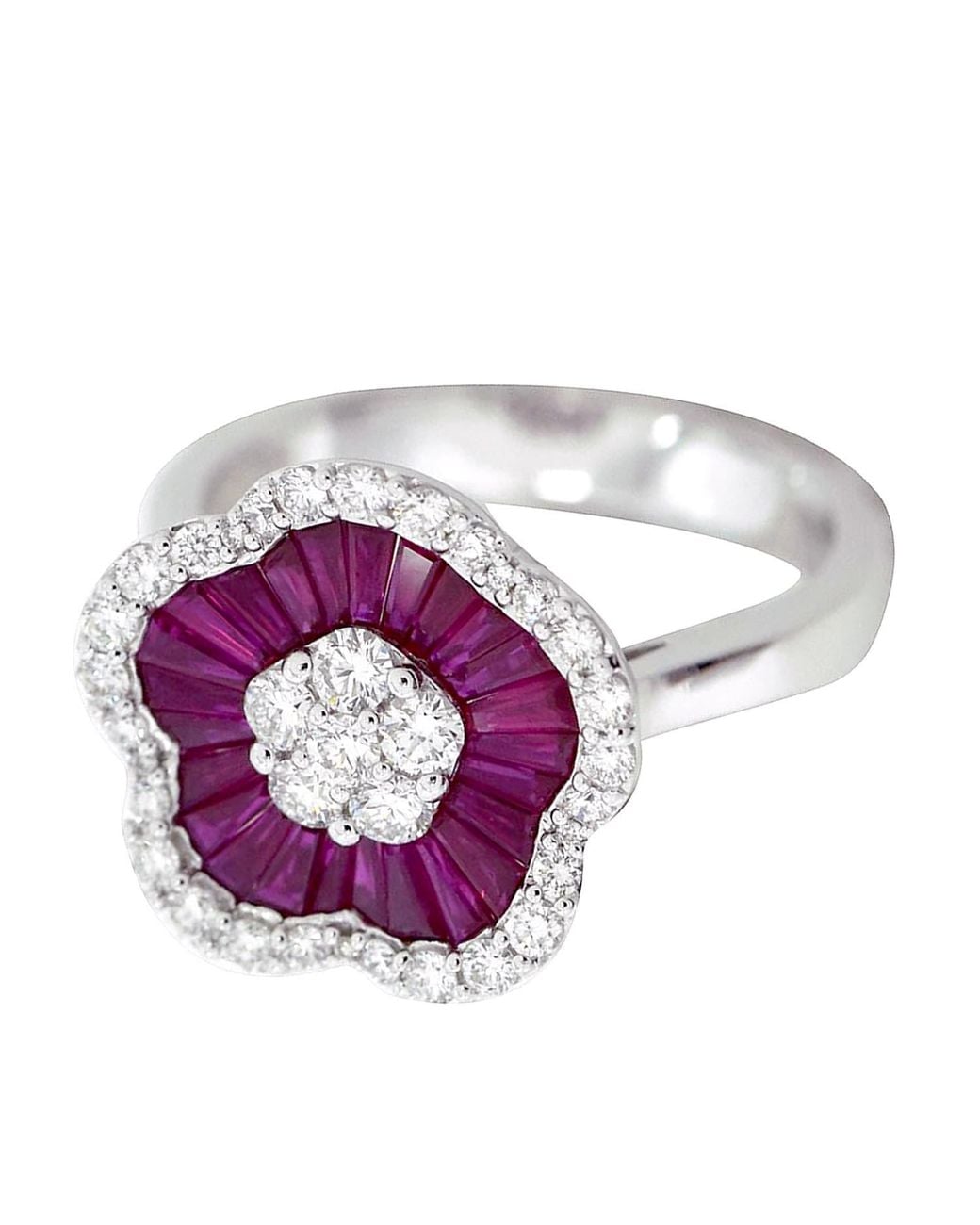 Artisan Purple Ruby And Diamond Flower Ring