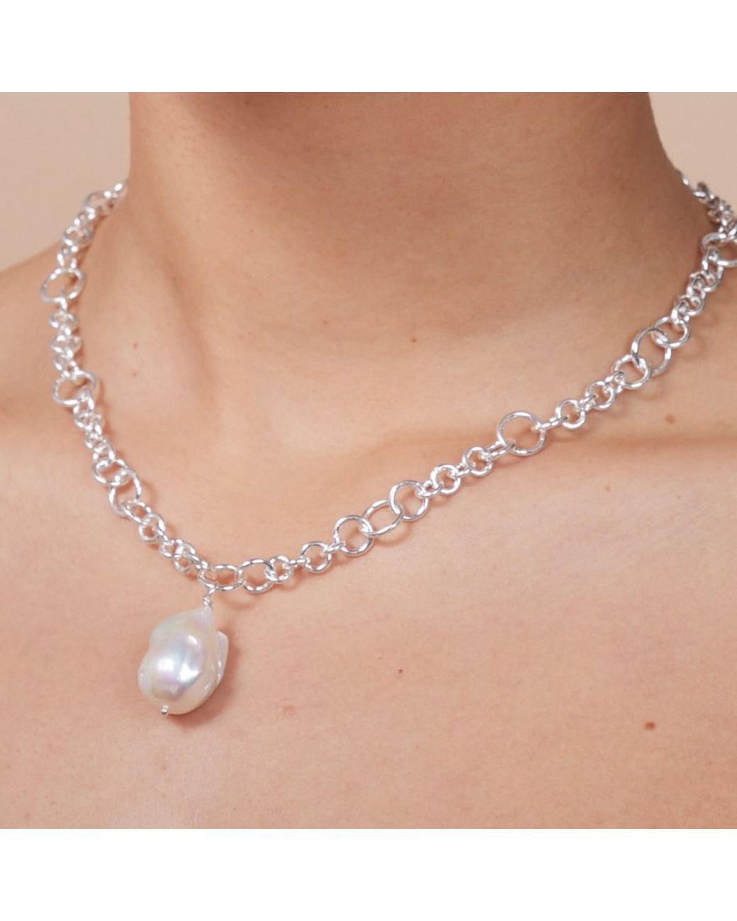 Pearls of the Orient Online Metallic Decus Large Baroque Cultured Freshwater Pearl Drop On Chunky Chain
