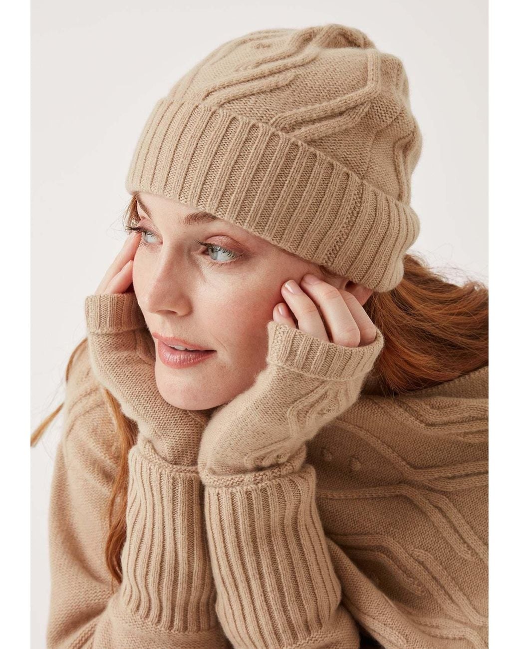Loop Cashmere Natural Neutrals Cable Beanie