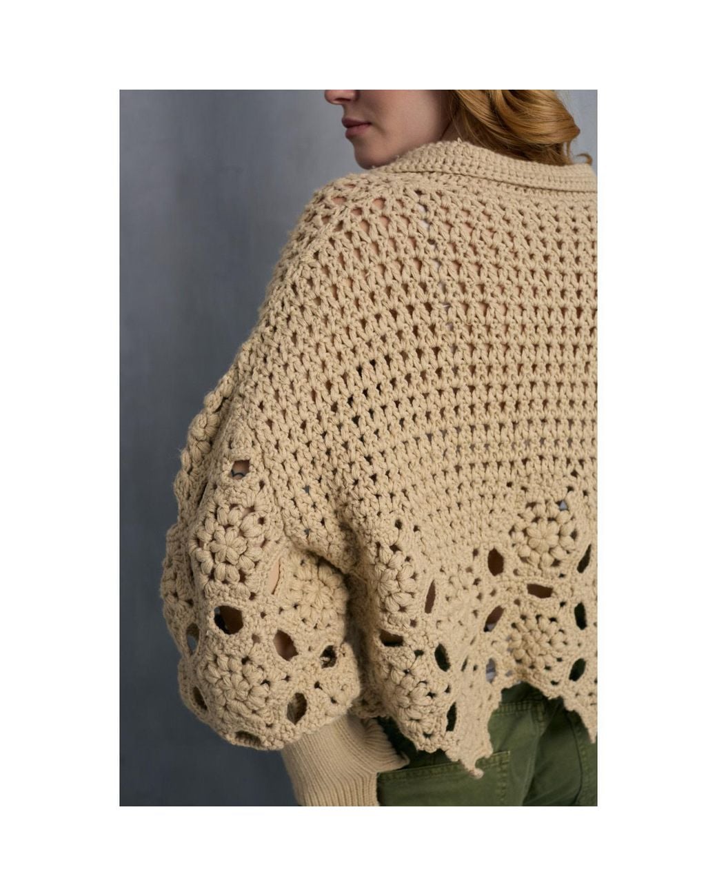 Saachi Natural Floral Crochet Pullover Sweater