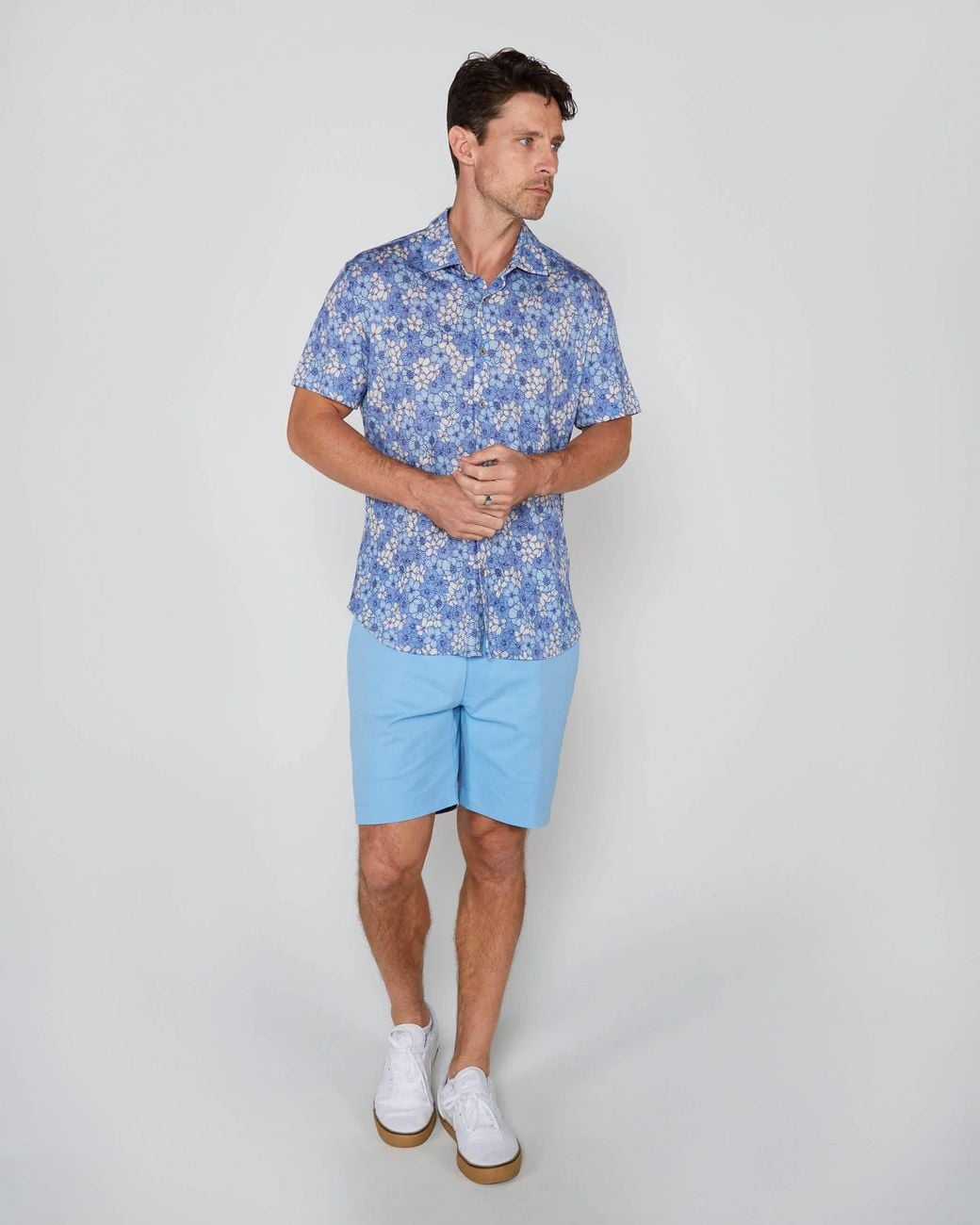 Lords of Harlech Blue Tyler Dense Floral Short Sleeve Shirt for men