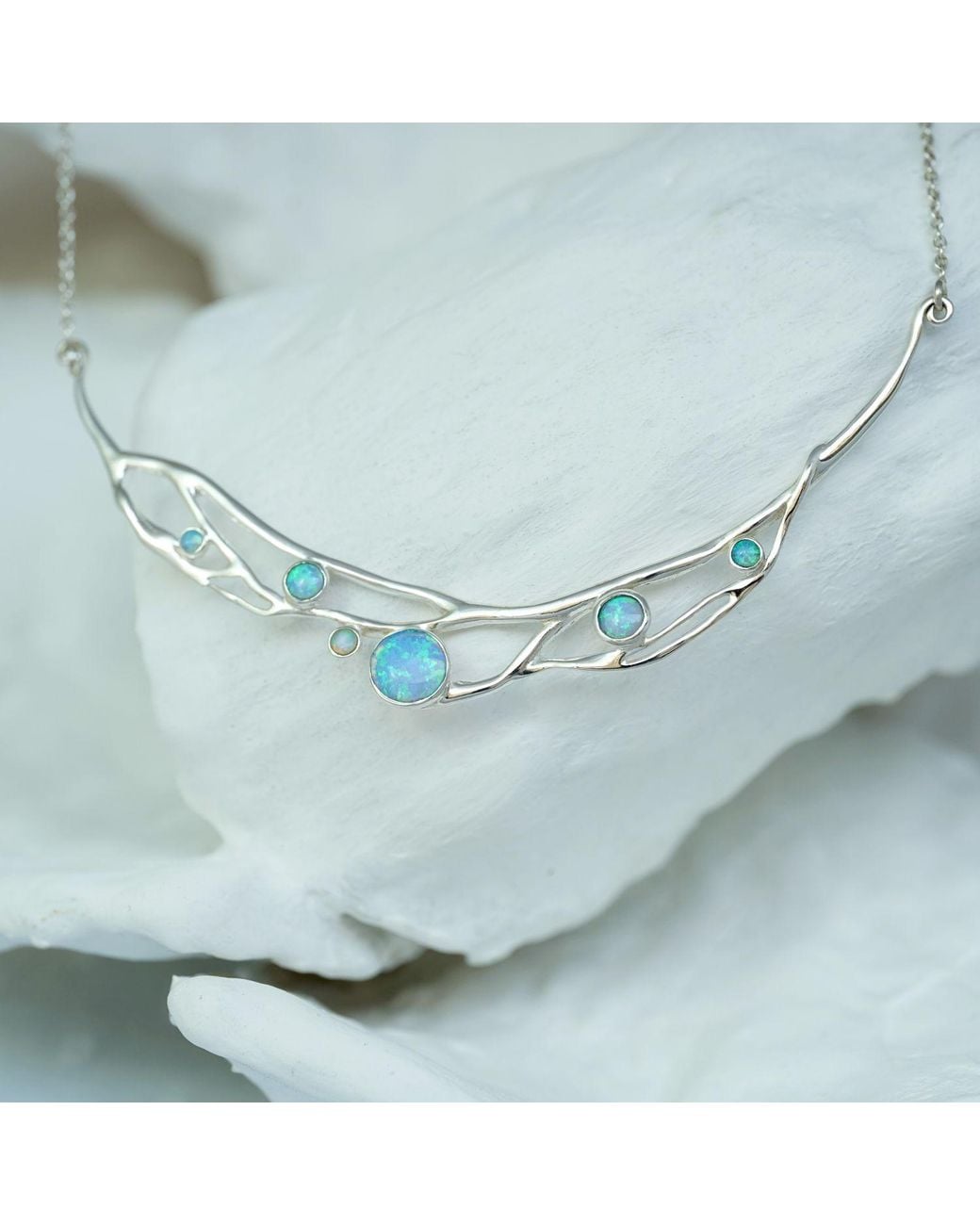 Isla Silver Metallic Handmade Organic & Fire Opal Statement Necklace