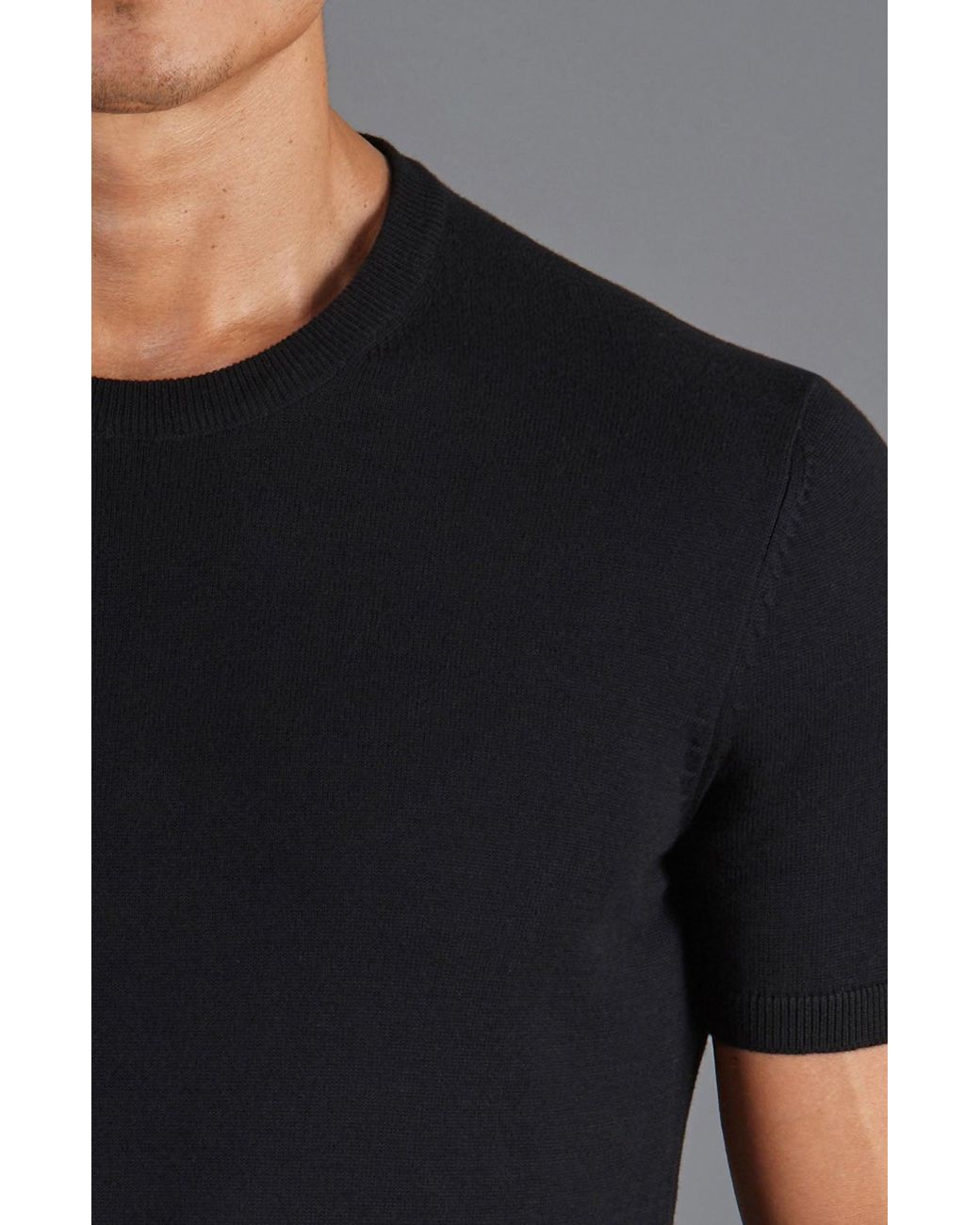 Paul James Knitwear Black Midweight Julius Cotton Knitted T-Shirt for men