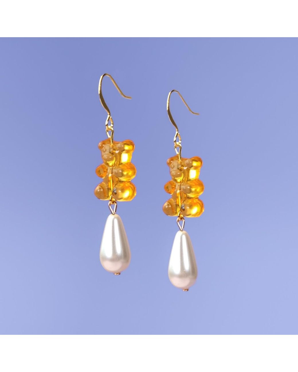 By Chavelli Metallic Gummy Bear Pearl Drop Dangly Earrings