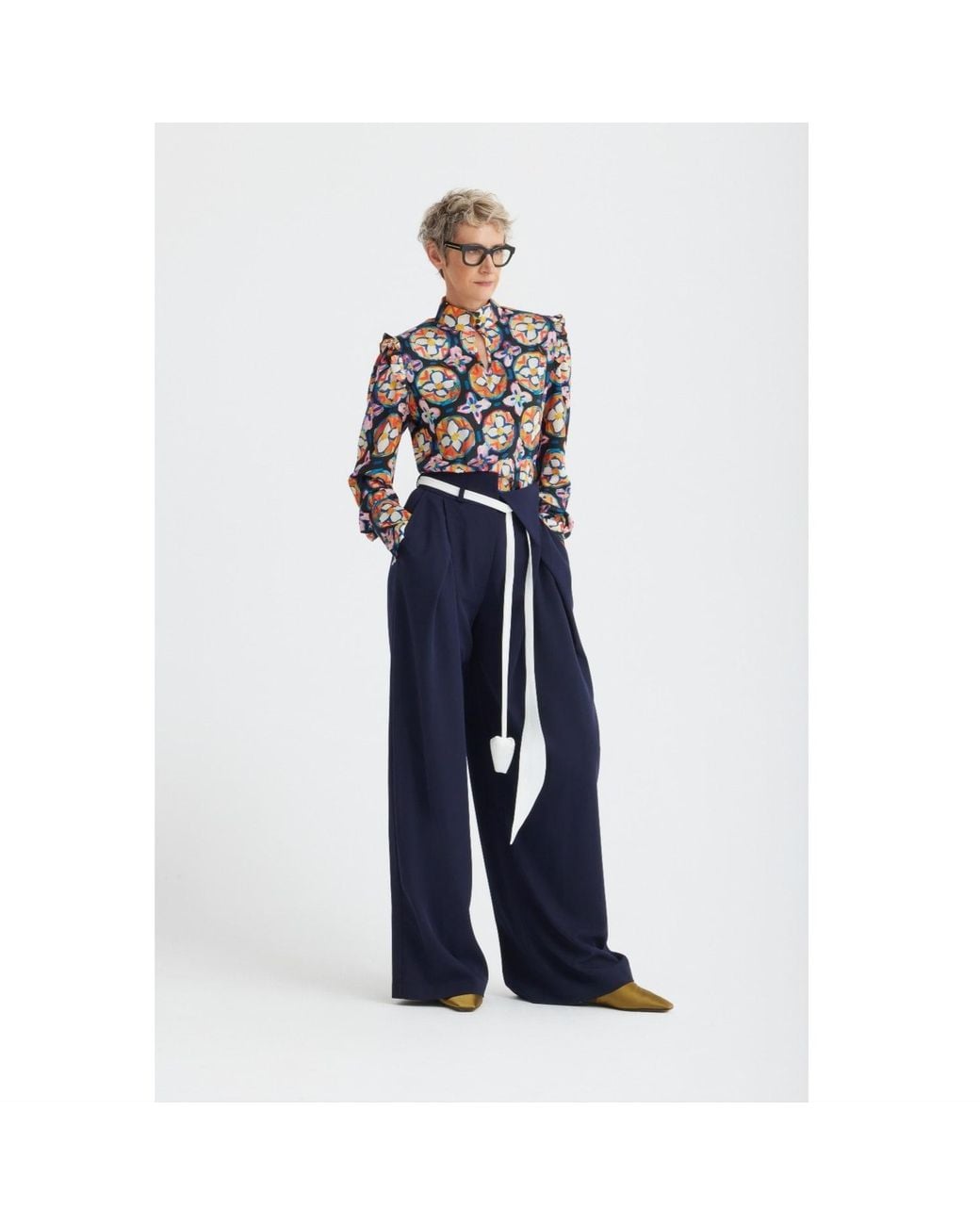 Julia Allert Blue Fashion Forward Wide-Leg Pants & Contrast Belt