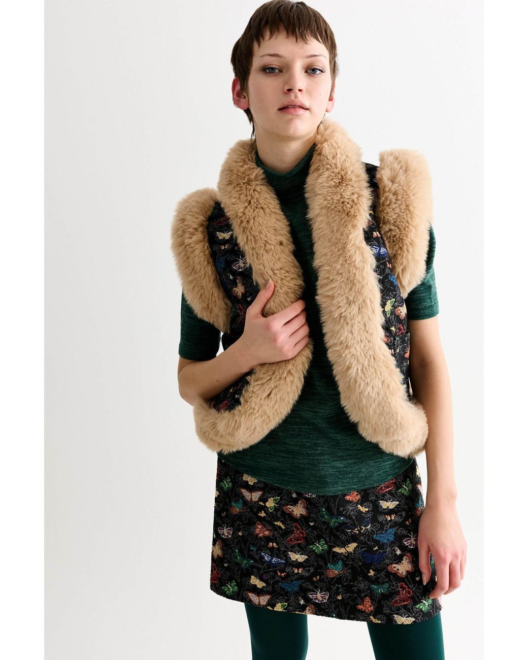 Louche Multicolor Dominica Butterfly Ball Jacquard Faux Fur Trimmed Waistcoat – Multicoloured
