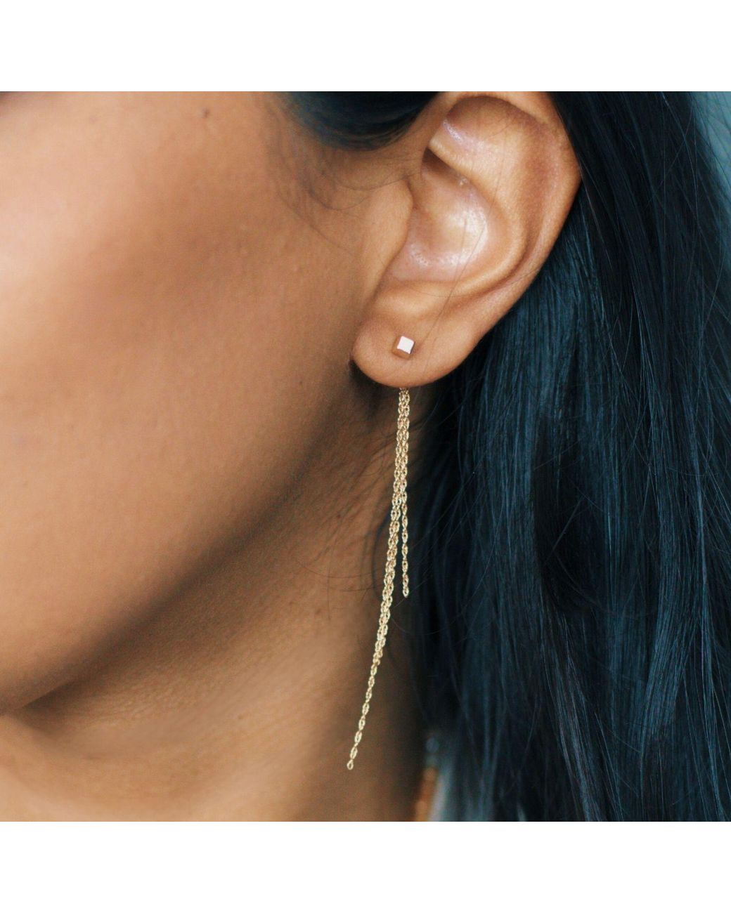 Herself Collections White 14K Cube Stud Chain Earrings