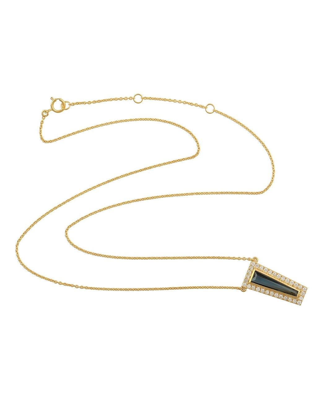 Artisan White 18k Yellow Gold With Pave Diamond & Baguette Topaz Bezel Set Necklace Handmade
