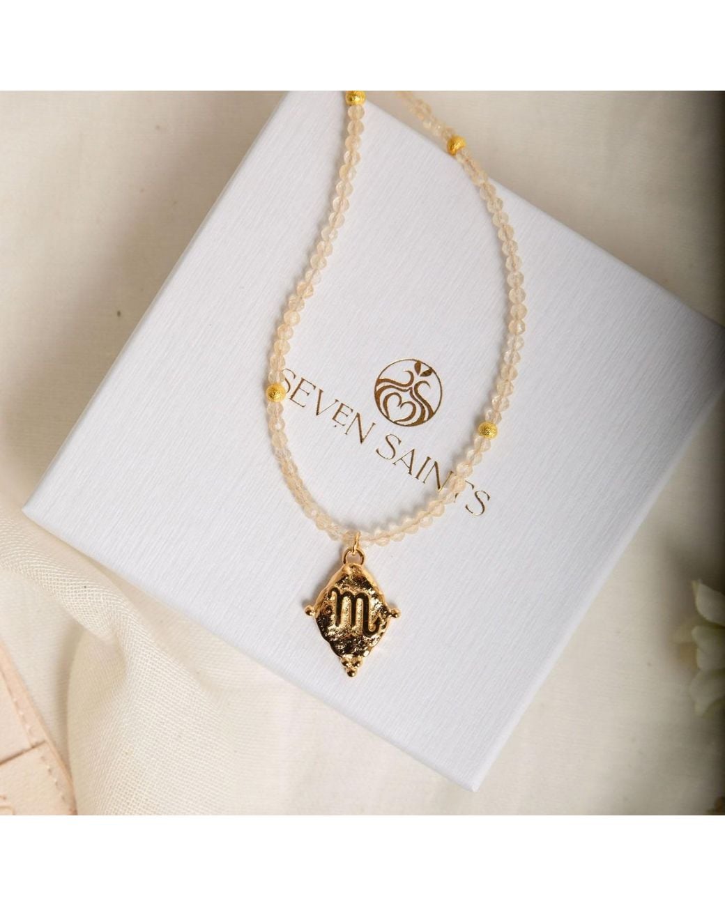 Seven Saints Metallic Scorpio Gemstone Choker Necklace, Citrine, Rhodium Plated
