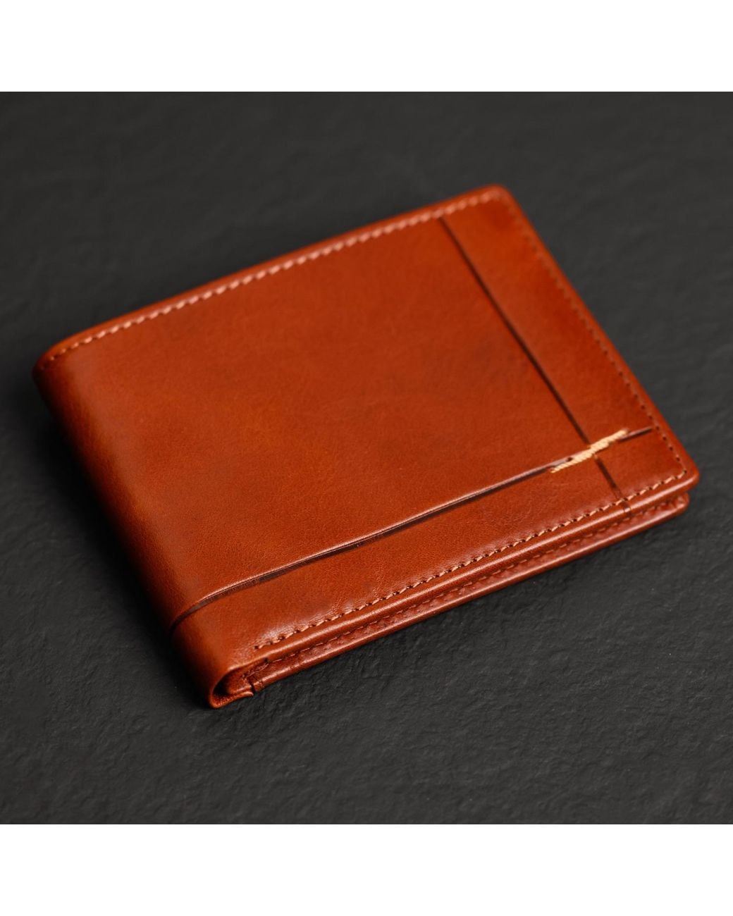 Time Resistance Brown Cognac Leather Bifold Wallet for men
